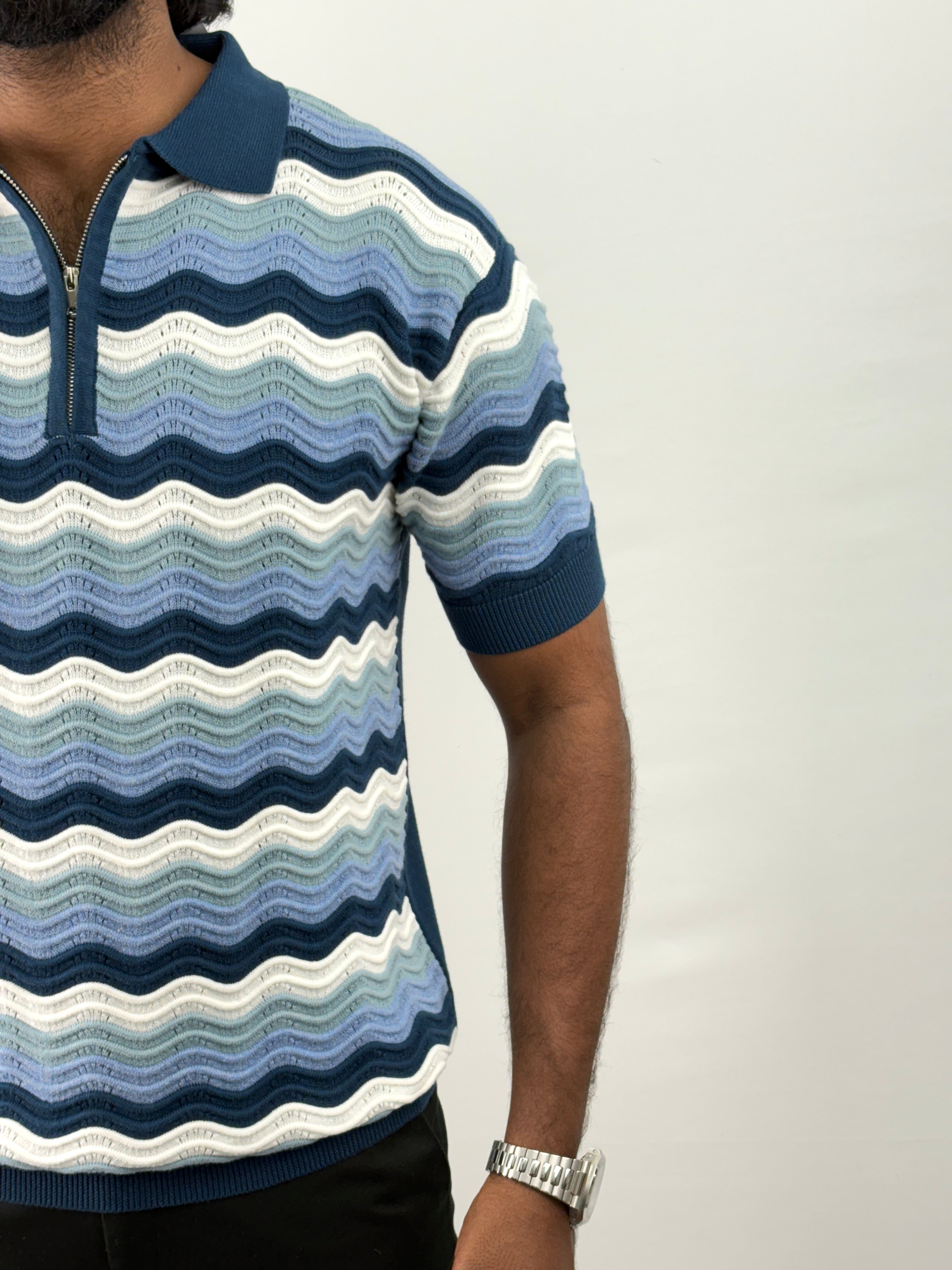 Blue Textured Polo T-Shirt