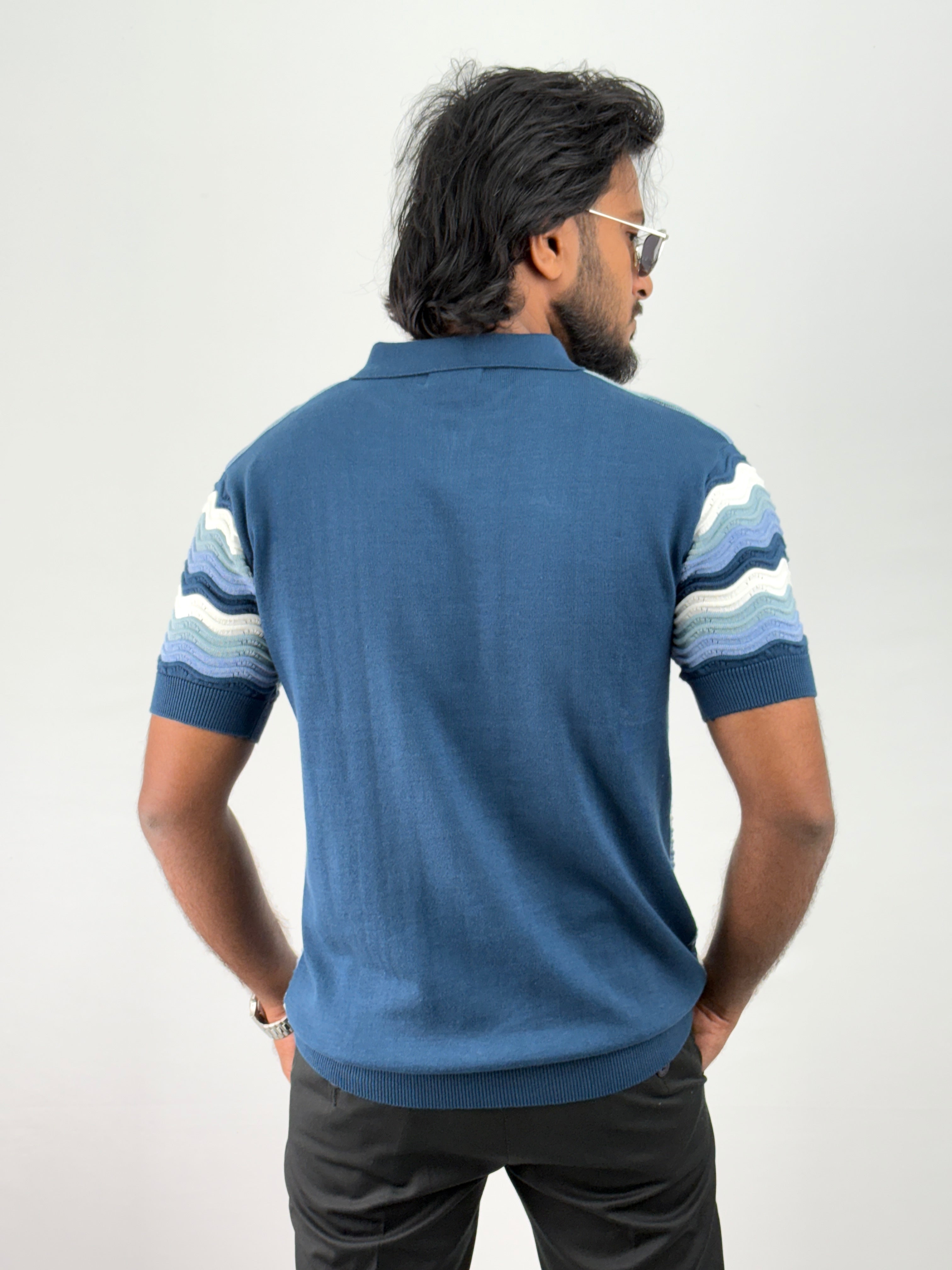 Blue Textured Polo T-Shirt