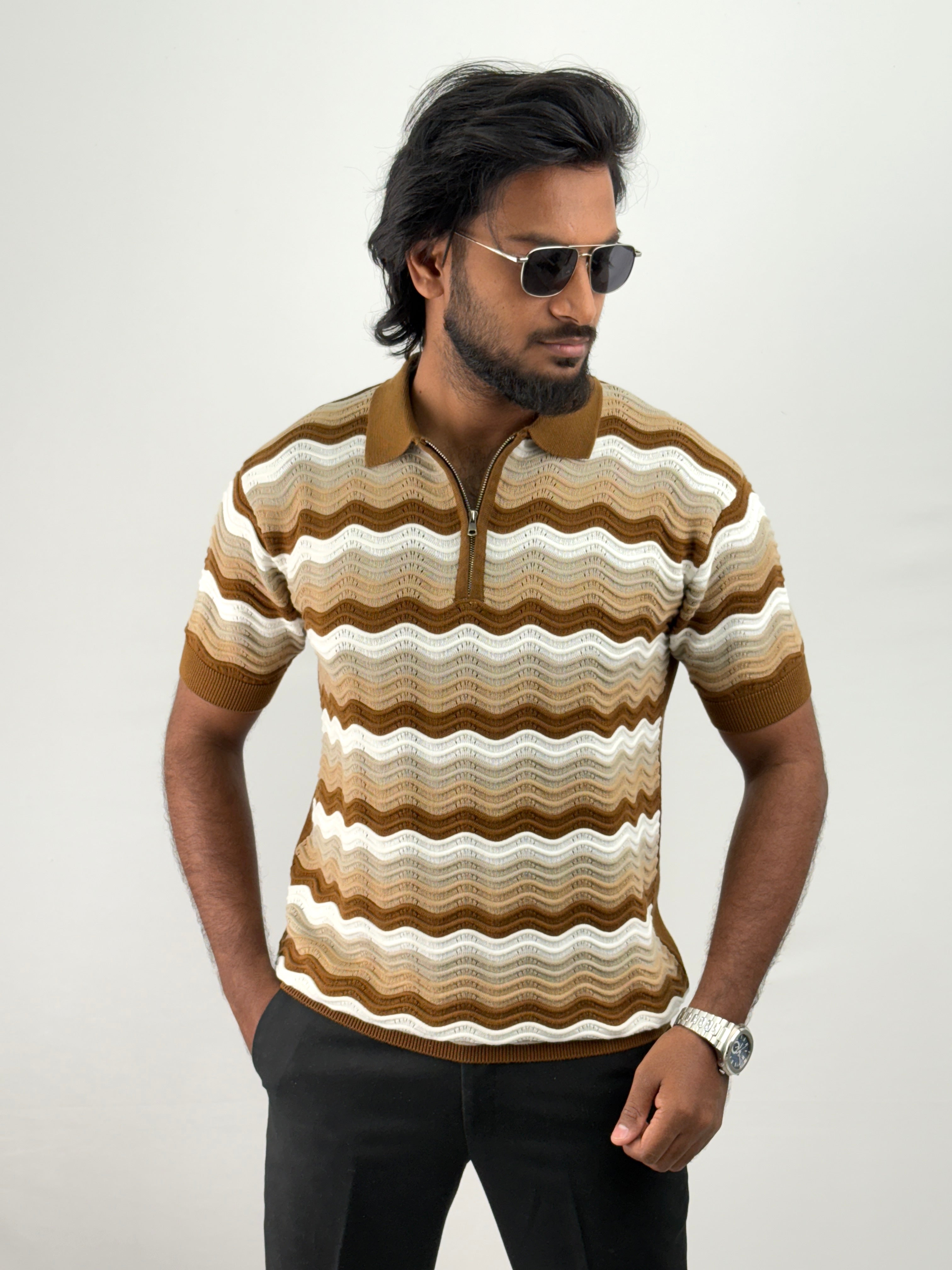 Brown Textured Polo T-Shirt