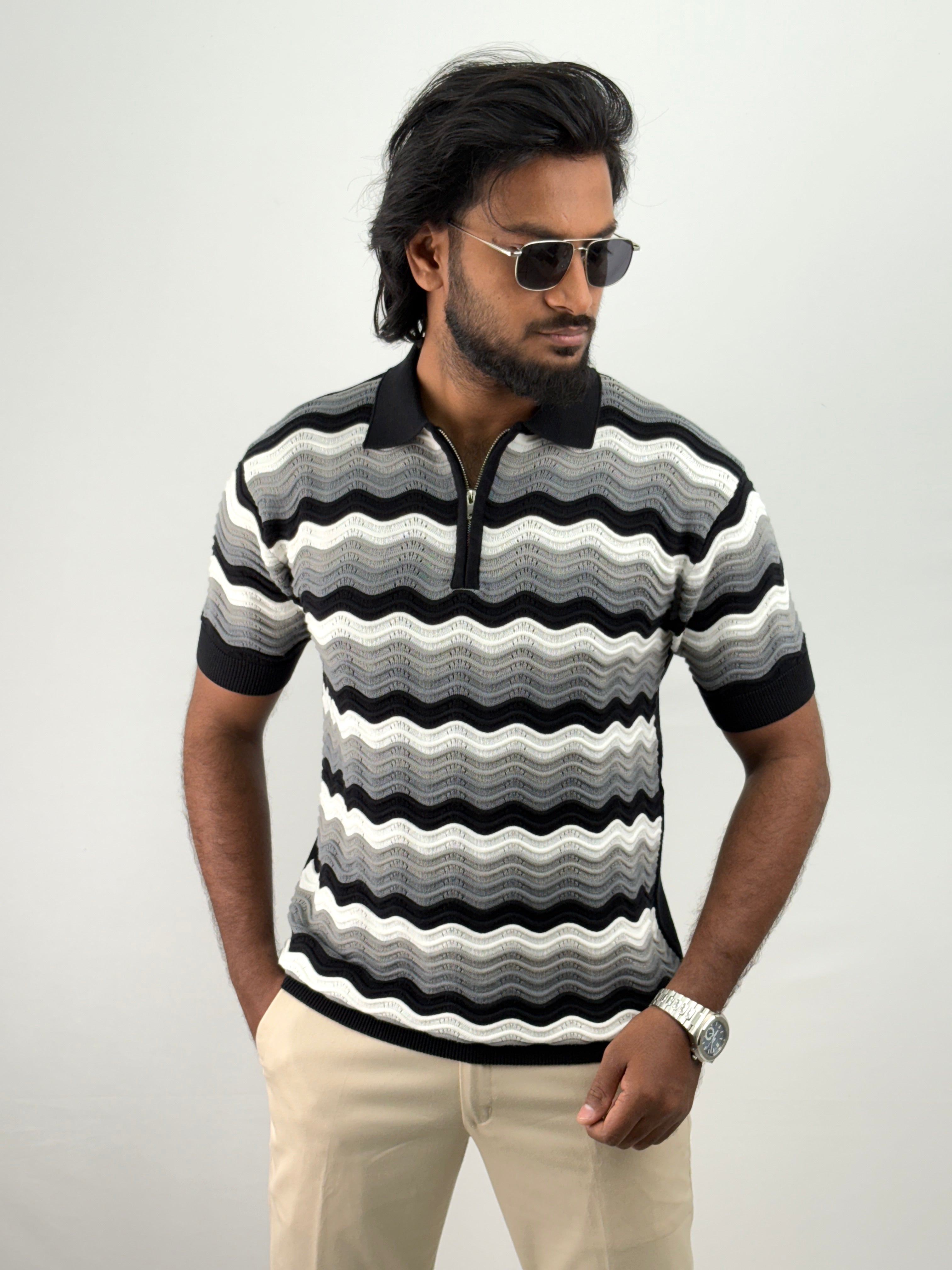 Black Textured Polo T-Shirt