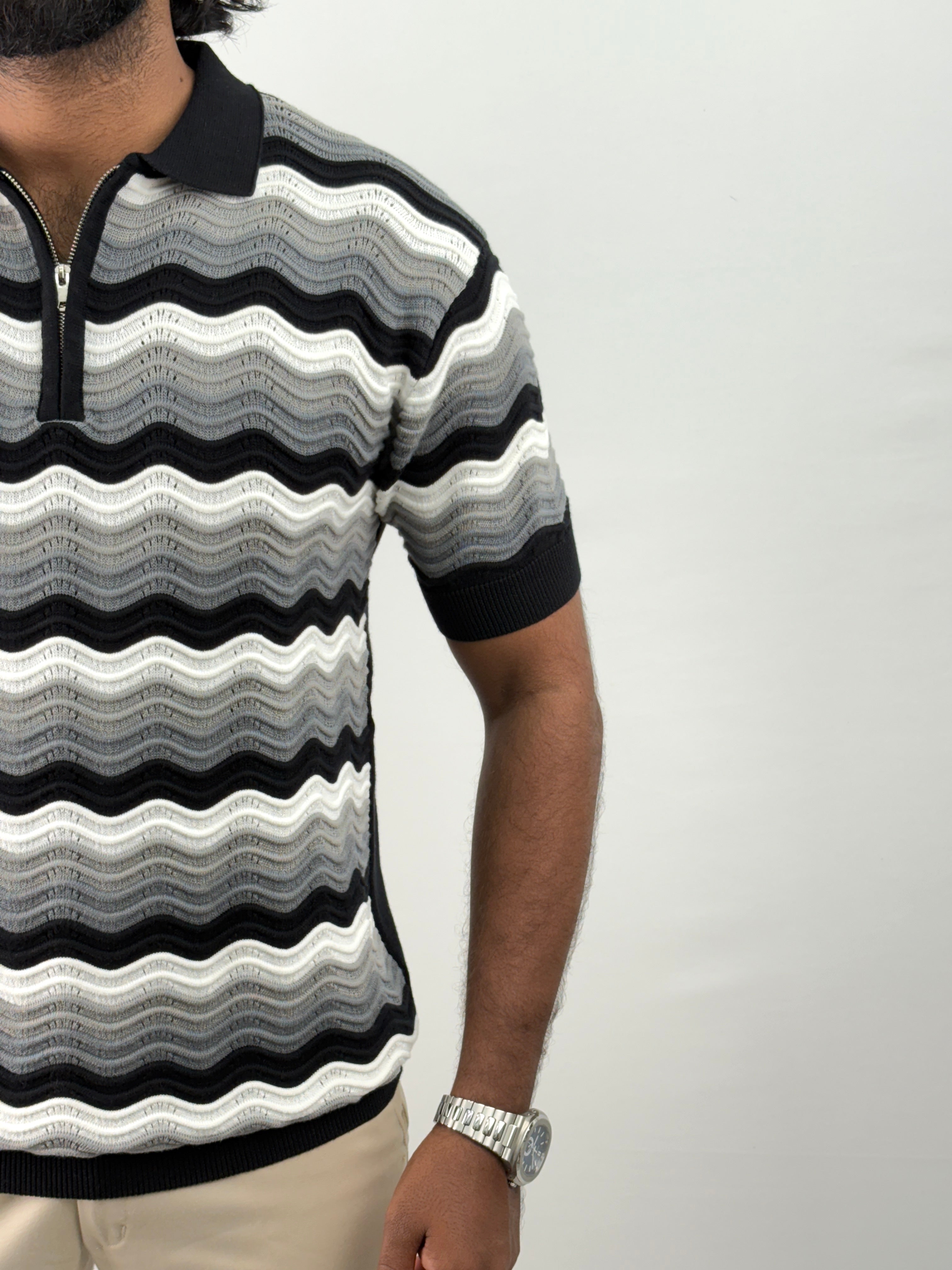 Black Textured Polo T-Shirt