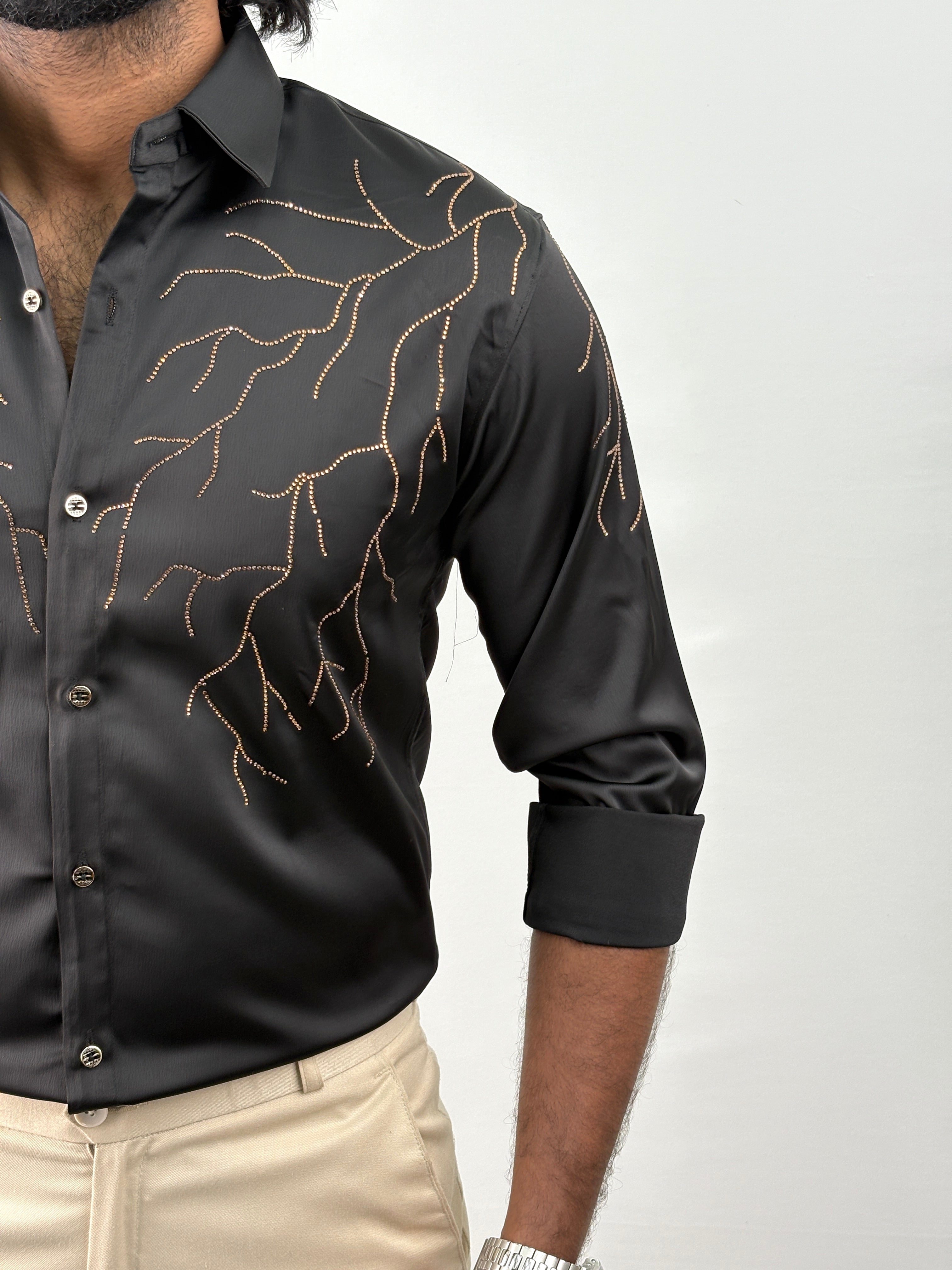Black Designer Stone Work Shirt 4