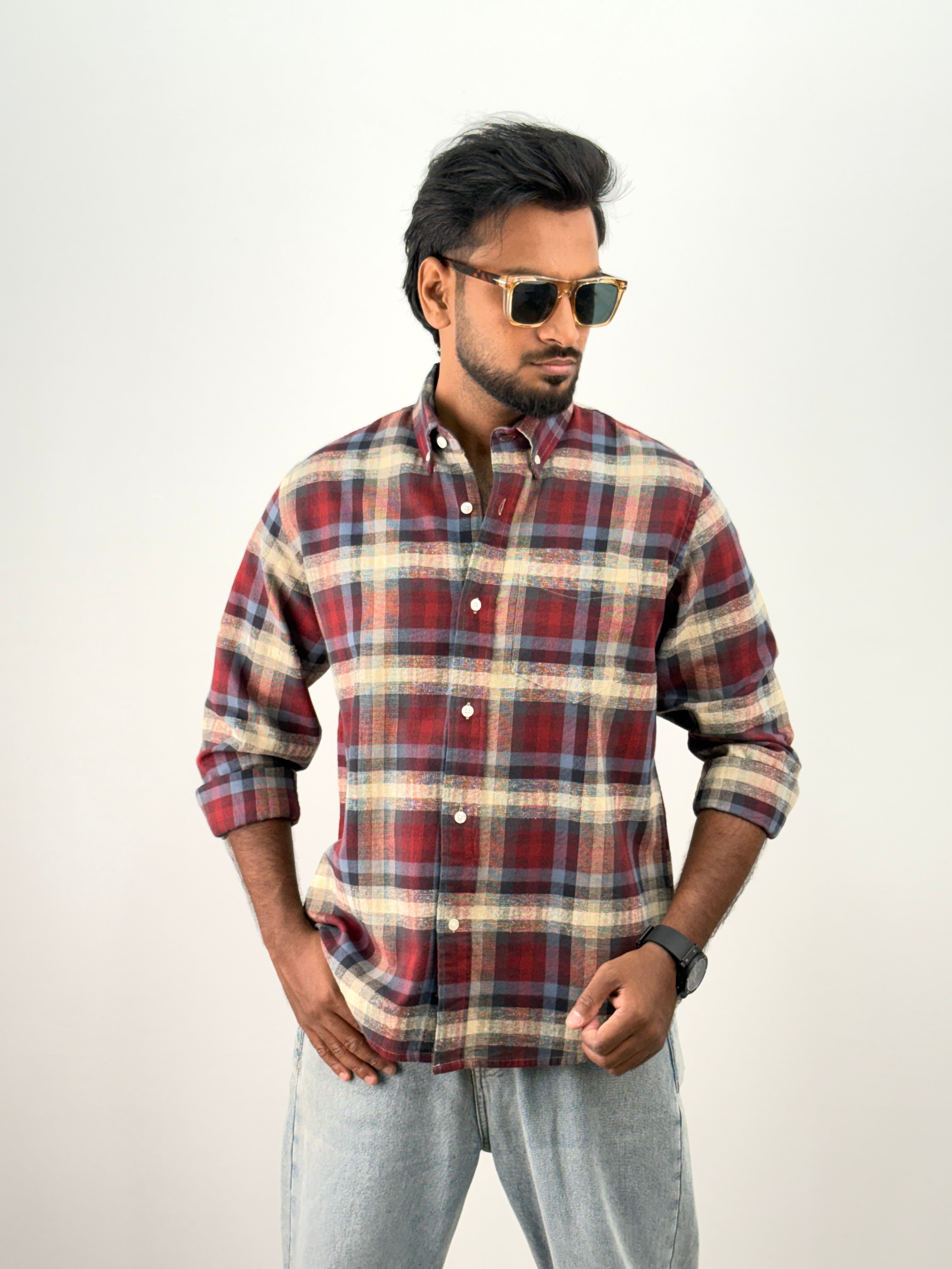 Beige Red Flannel Shirt