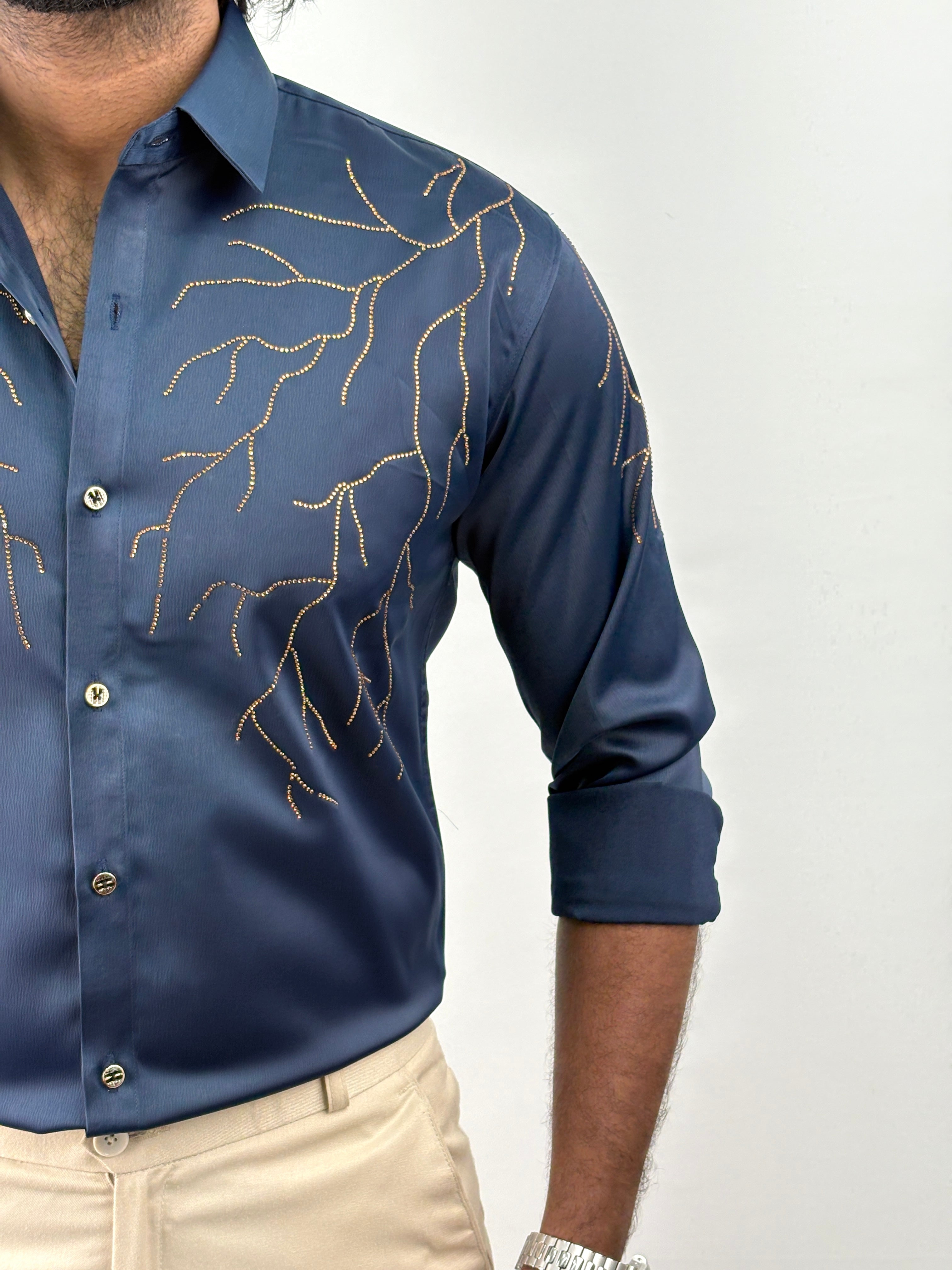 Navy Designer Stone Work Shirt 4