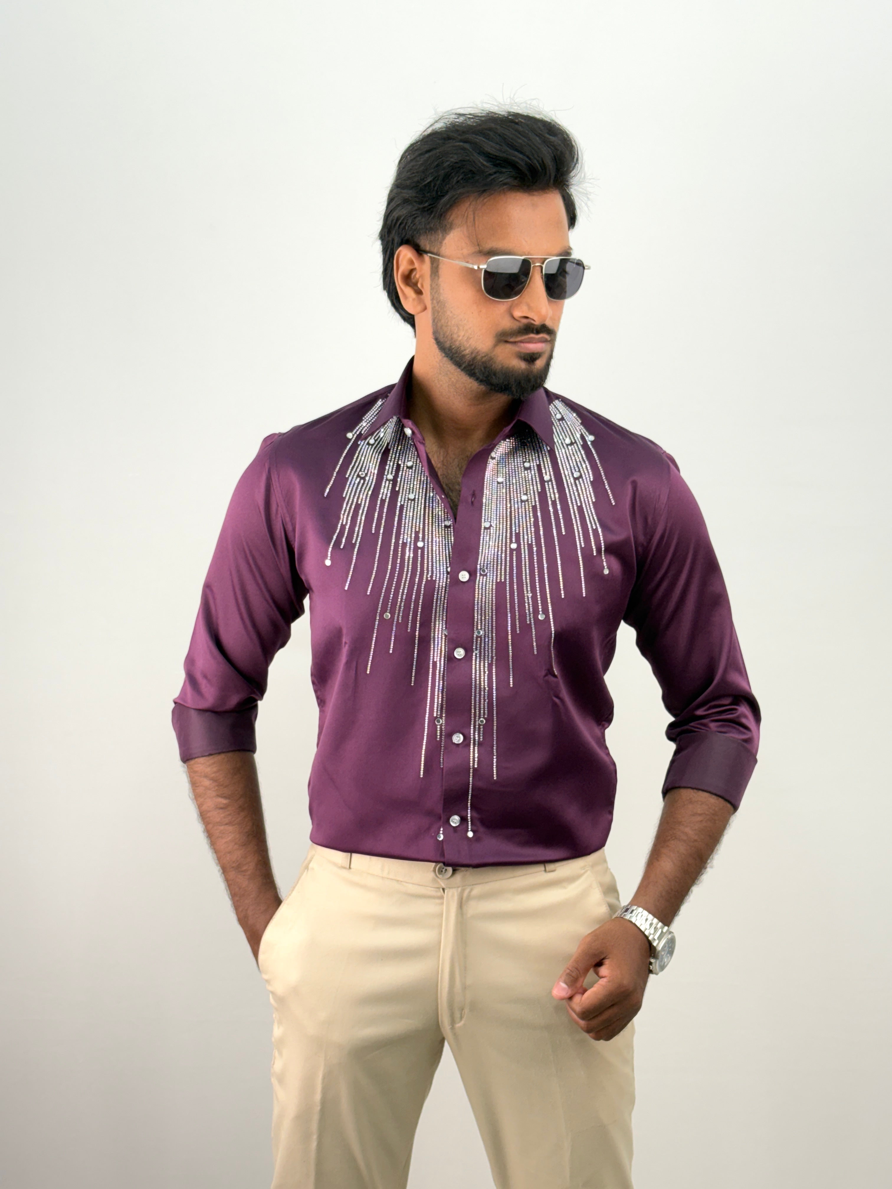 Violet Designer Stone Work Shirts 12