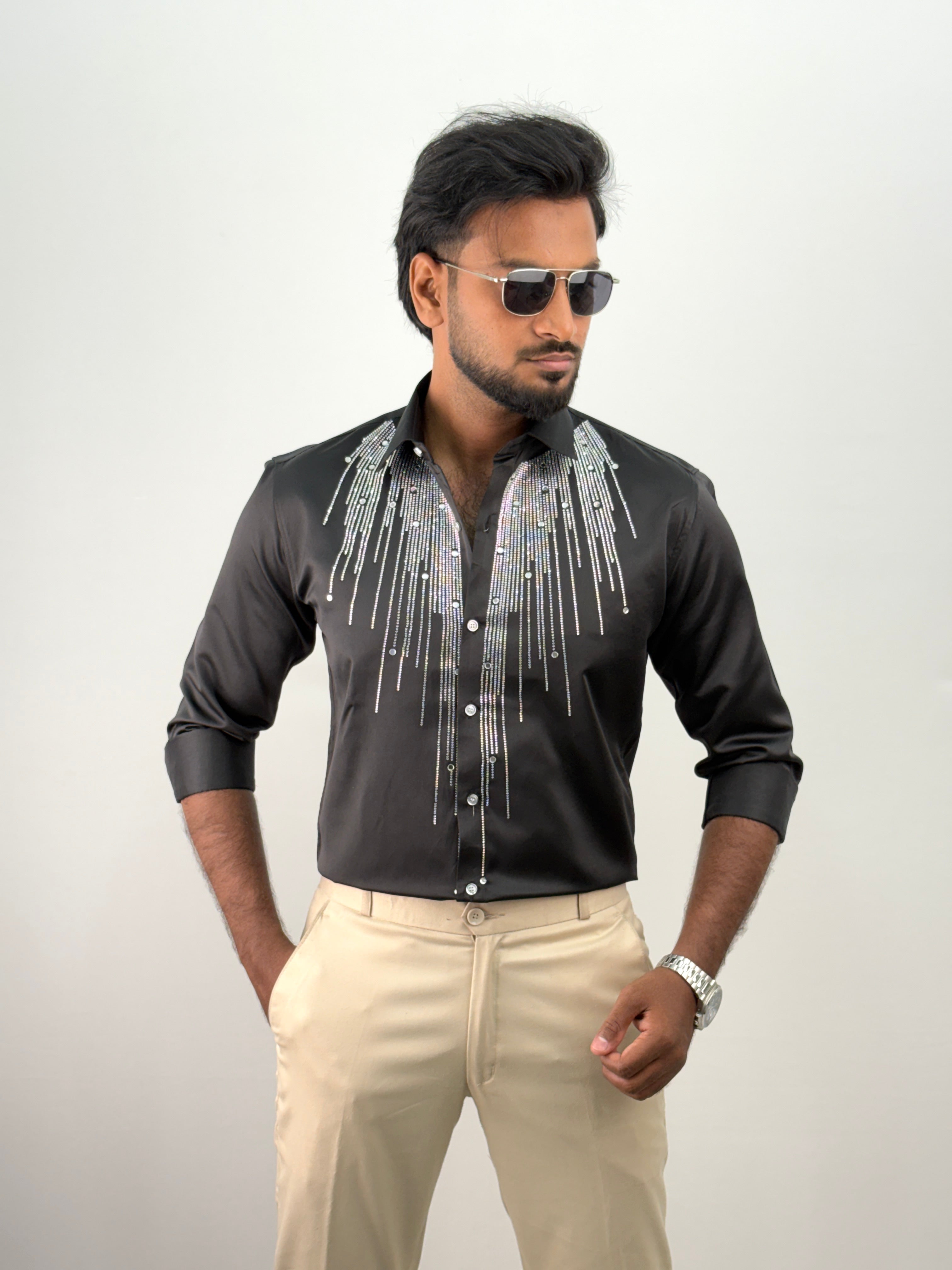 Black Designer Stone Work Shirts 12