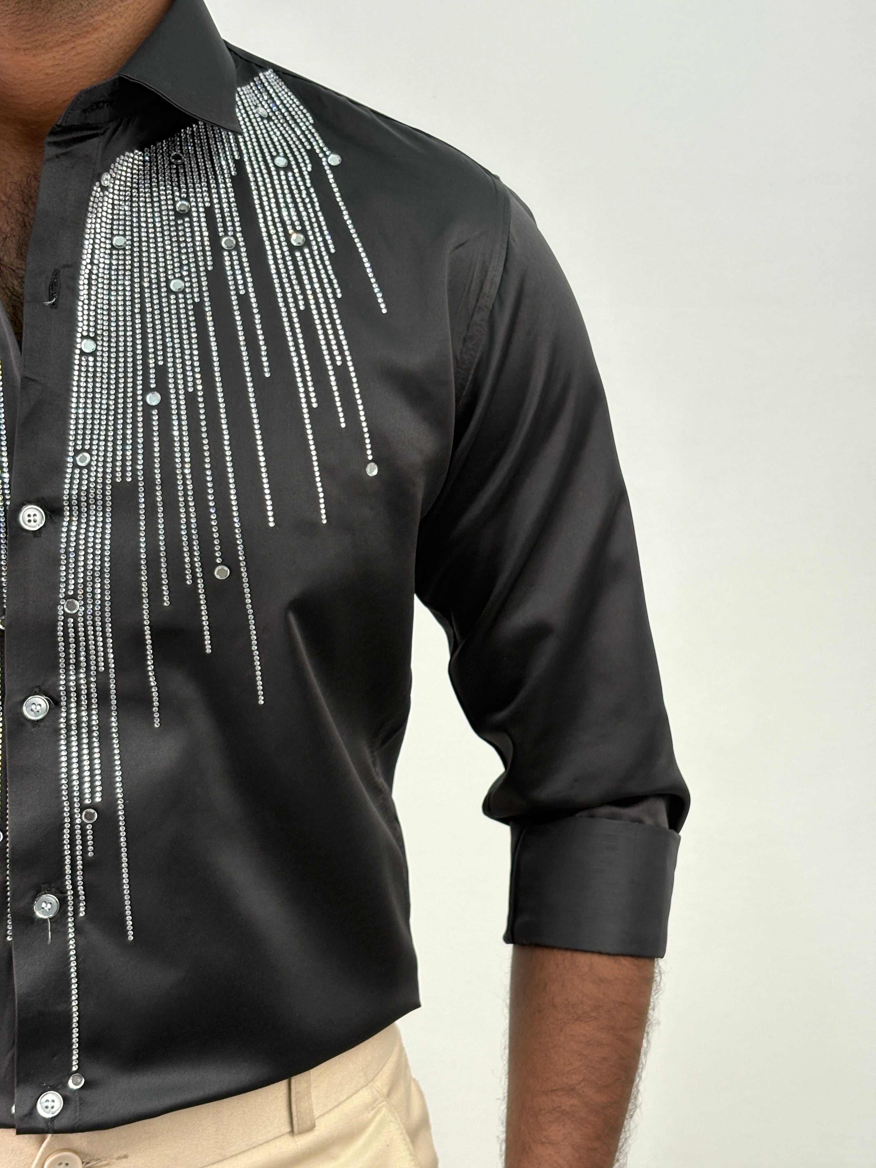 Black Designer Stone Work Shirts 12
