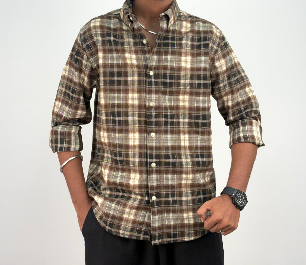 Beige Black IMP Flannel Shirt 5