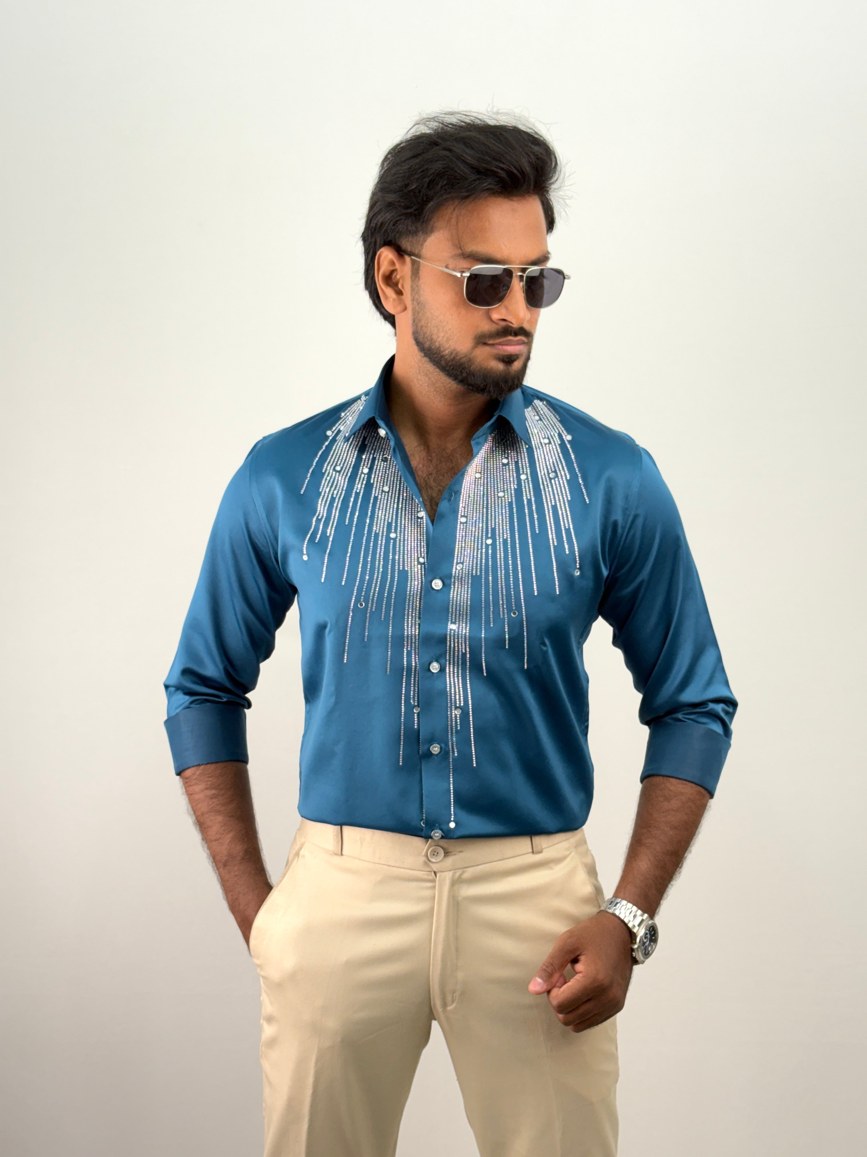 Peacock Designer Stone Work Shirts 12