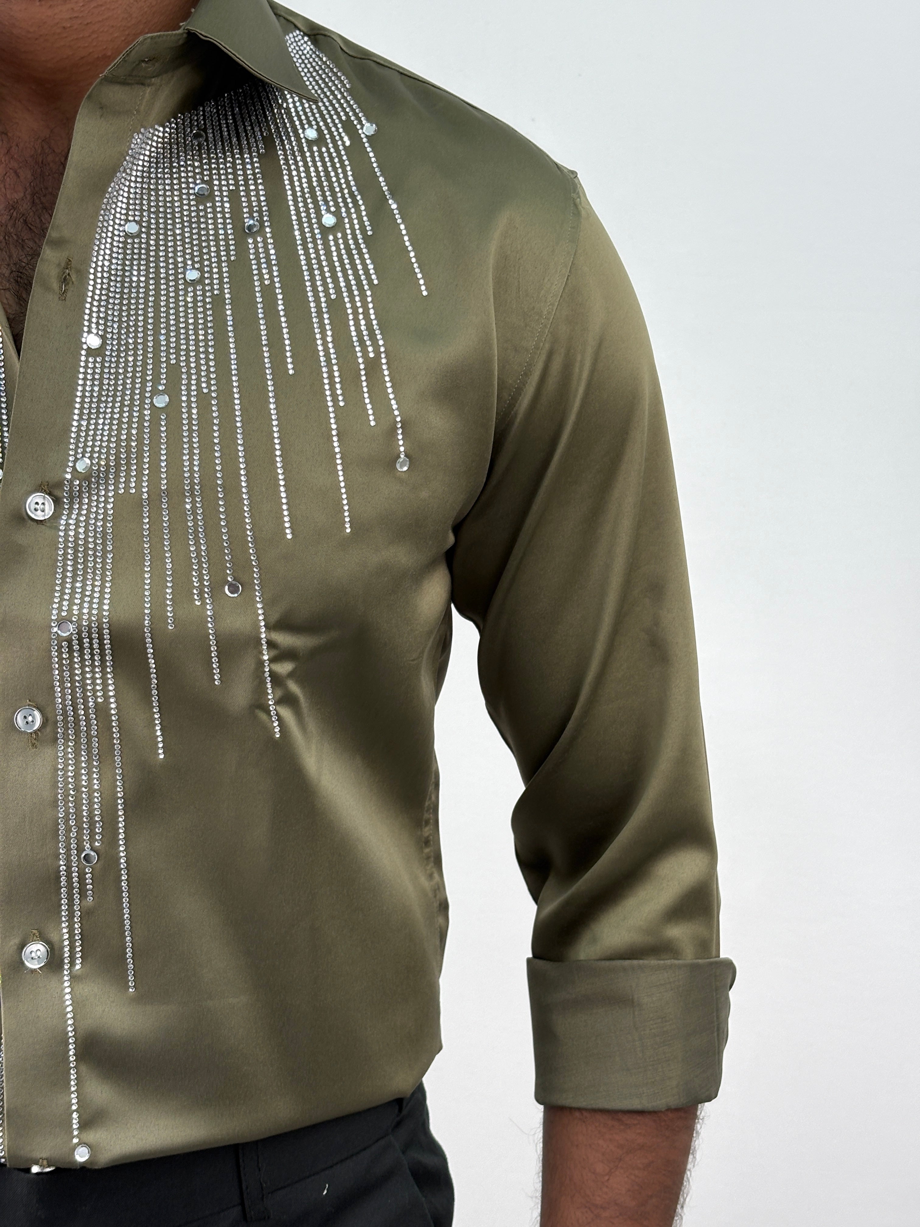 Olive Designer Stone Work Shirts 12