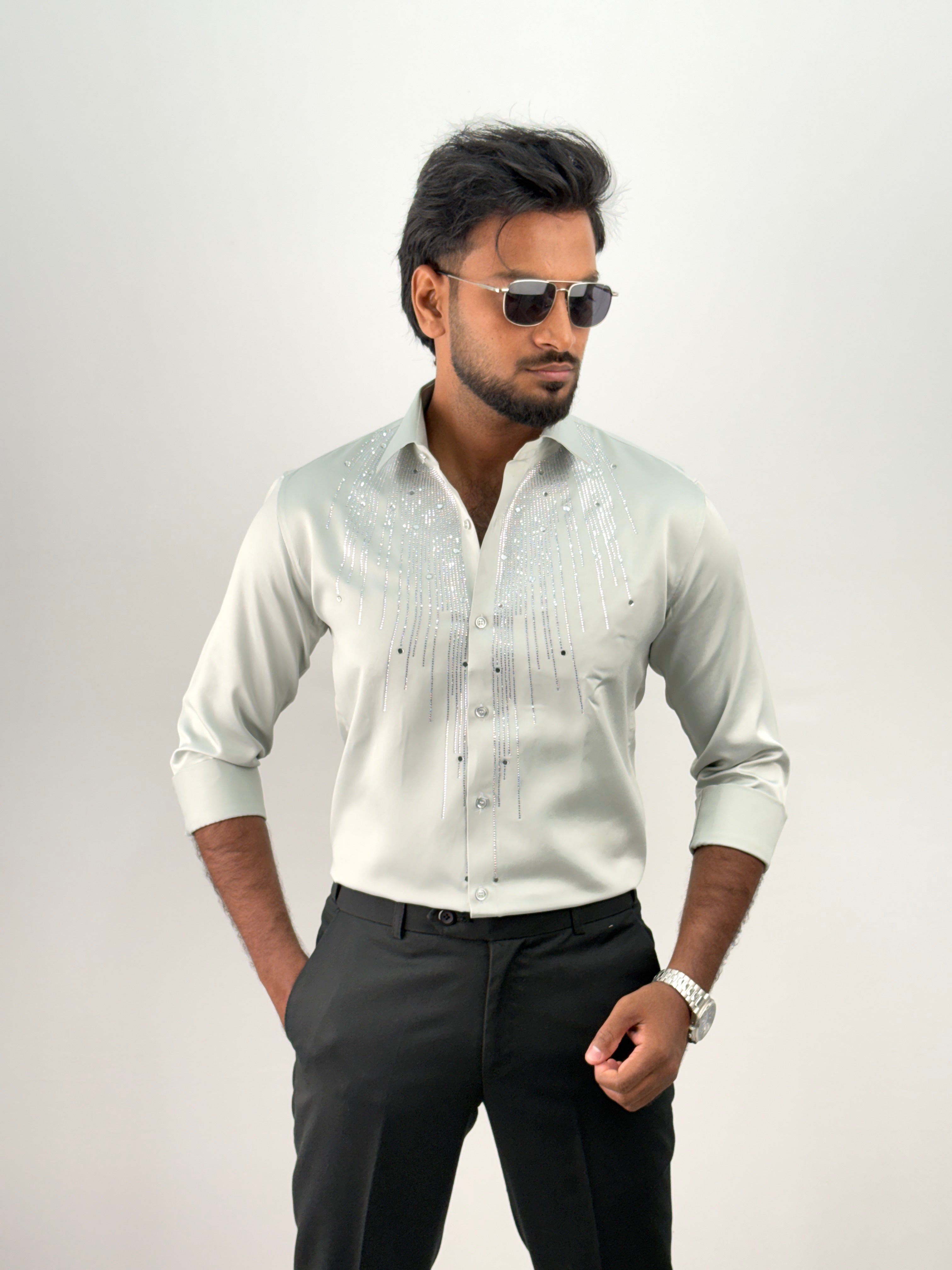 Light Grey Designer Stone Work Shirts 12