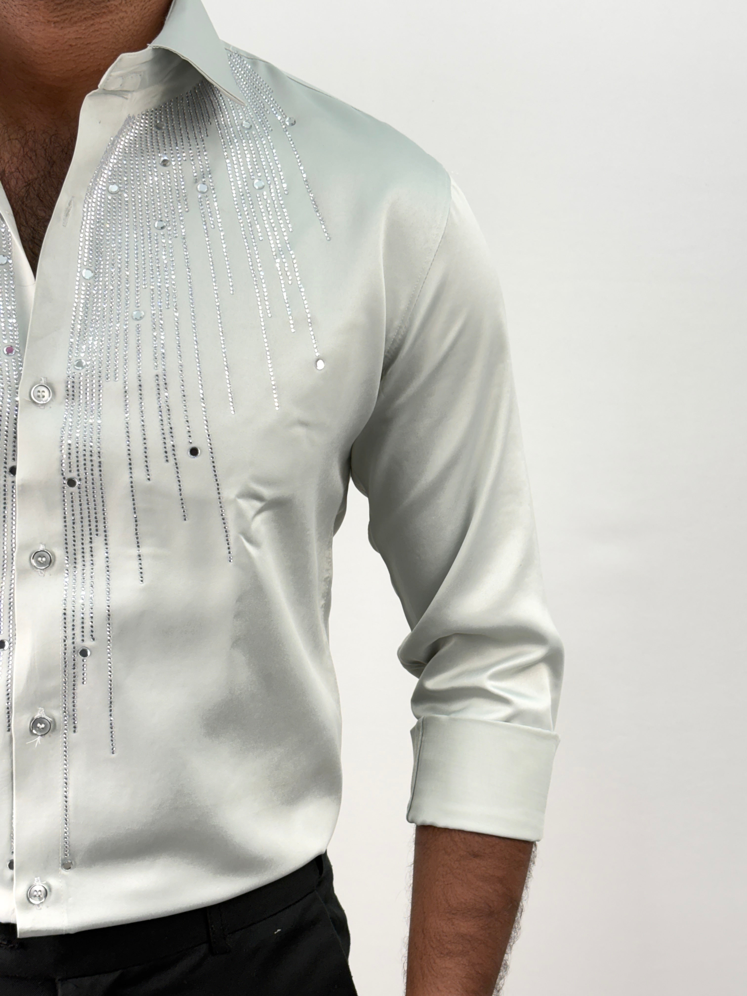 Light Grey Designer Stone Work Shirts 12