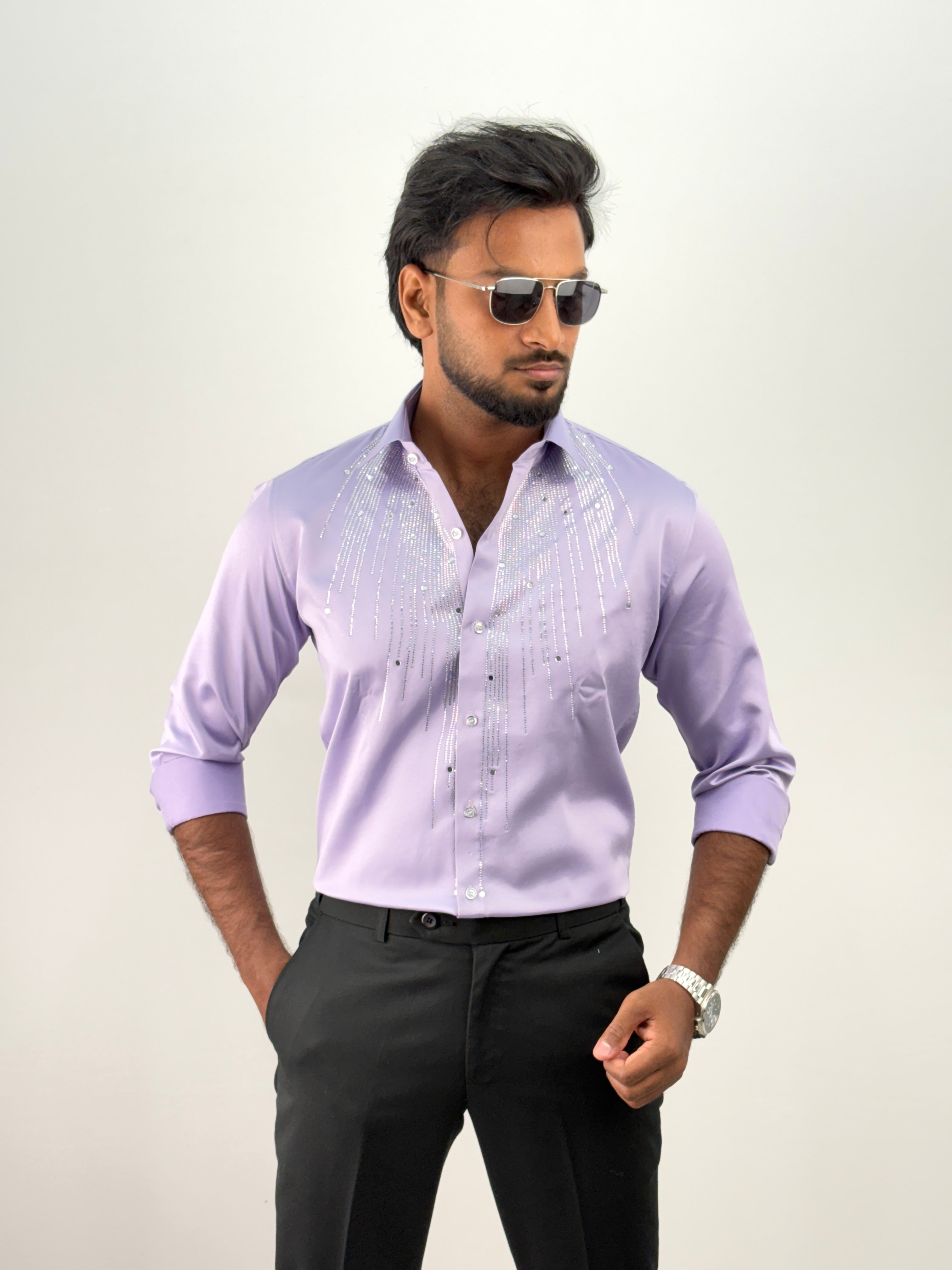 Lavender Designer Stone Work Shirts 12