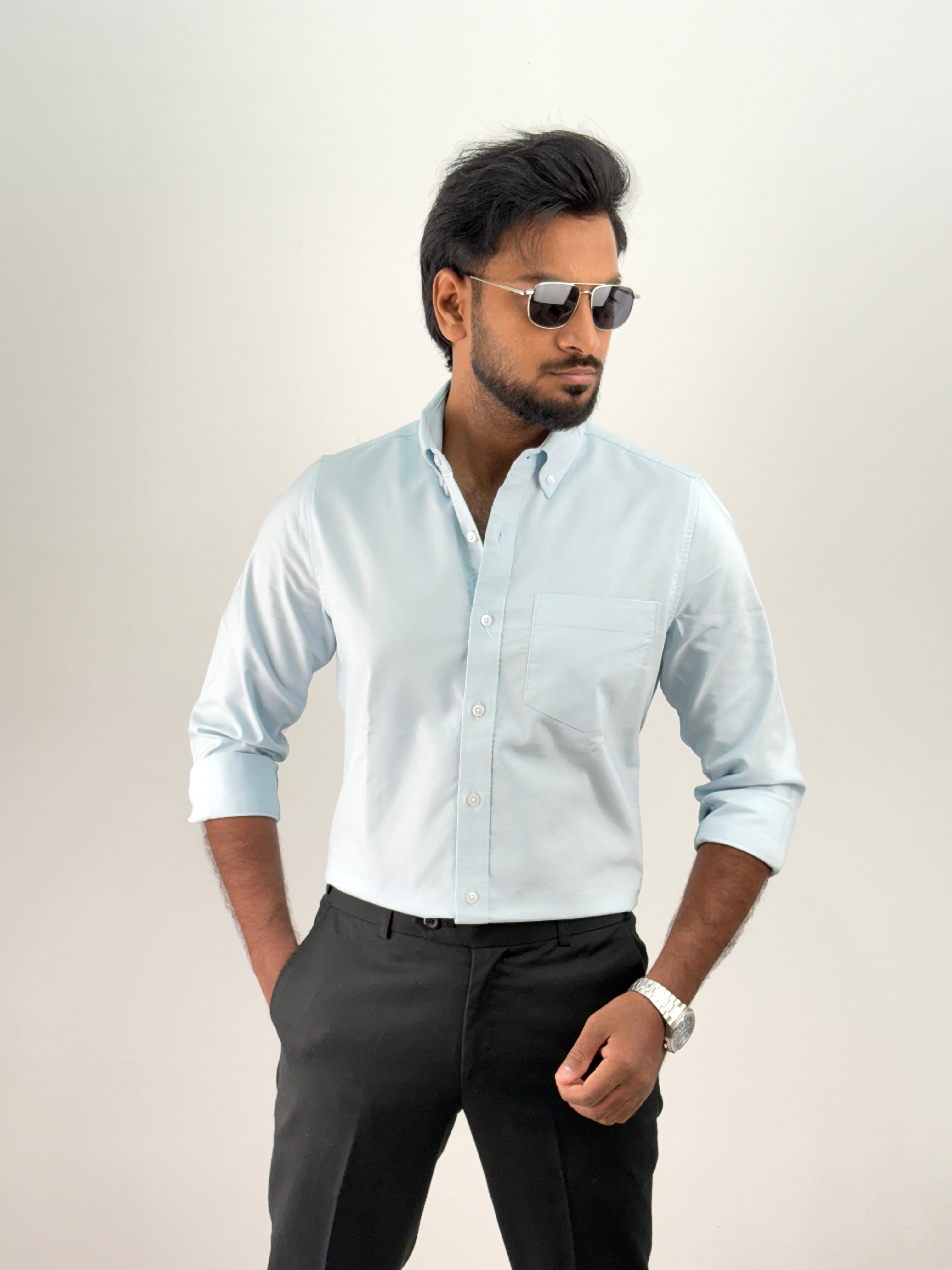 Ice Blue Plain Oxford Shirt 6