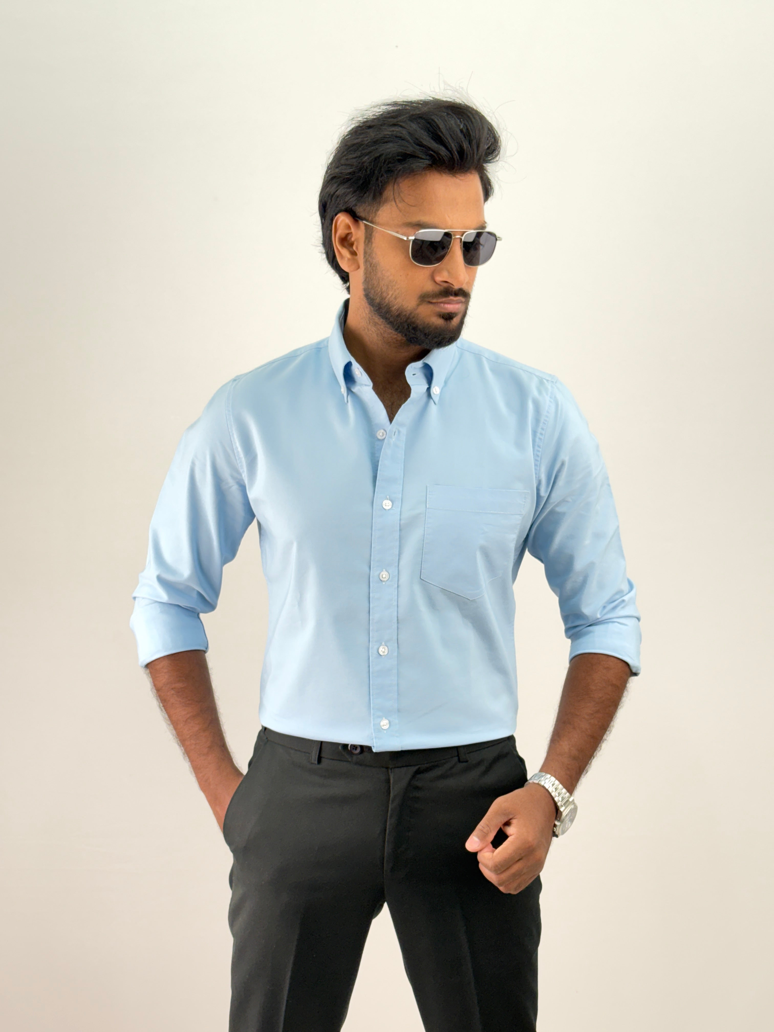 Light Blue Plain Oxford Shirt 5