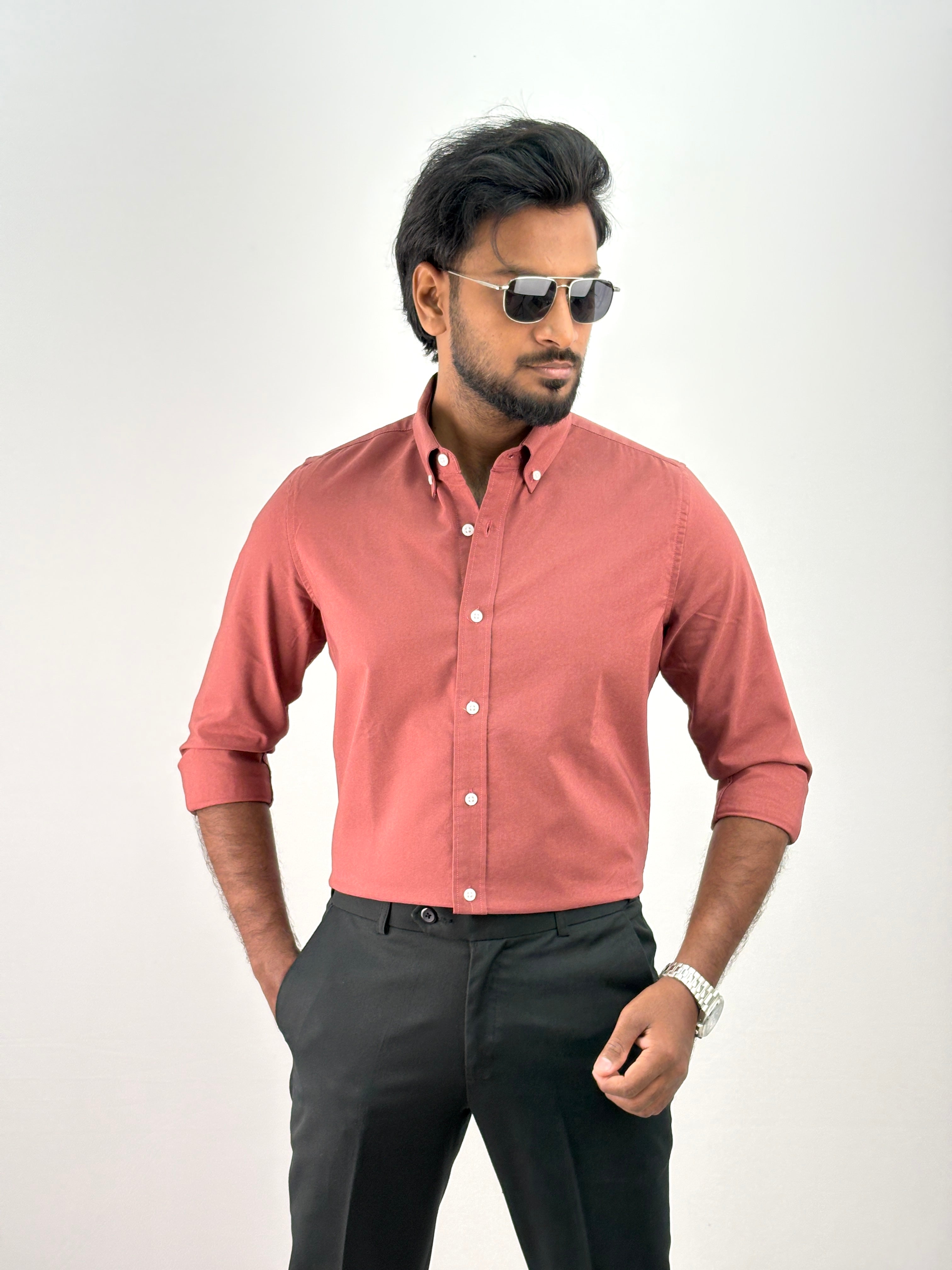 Dark Mauve Plain Oxford Shirt 5