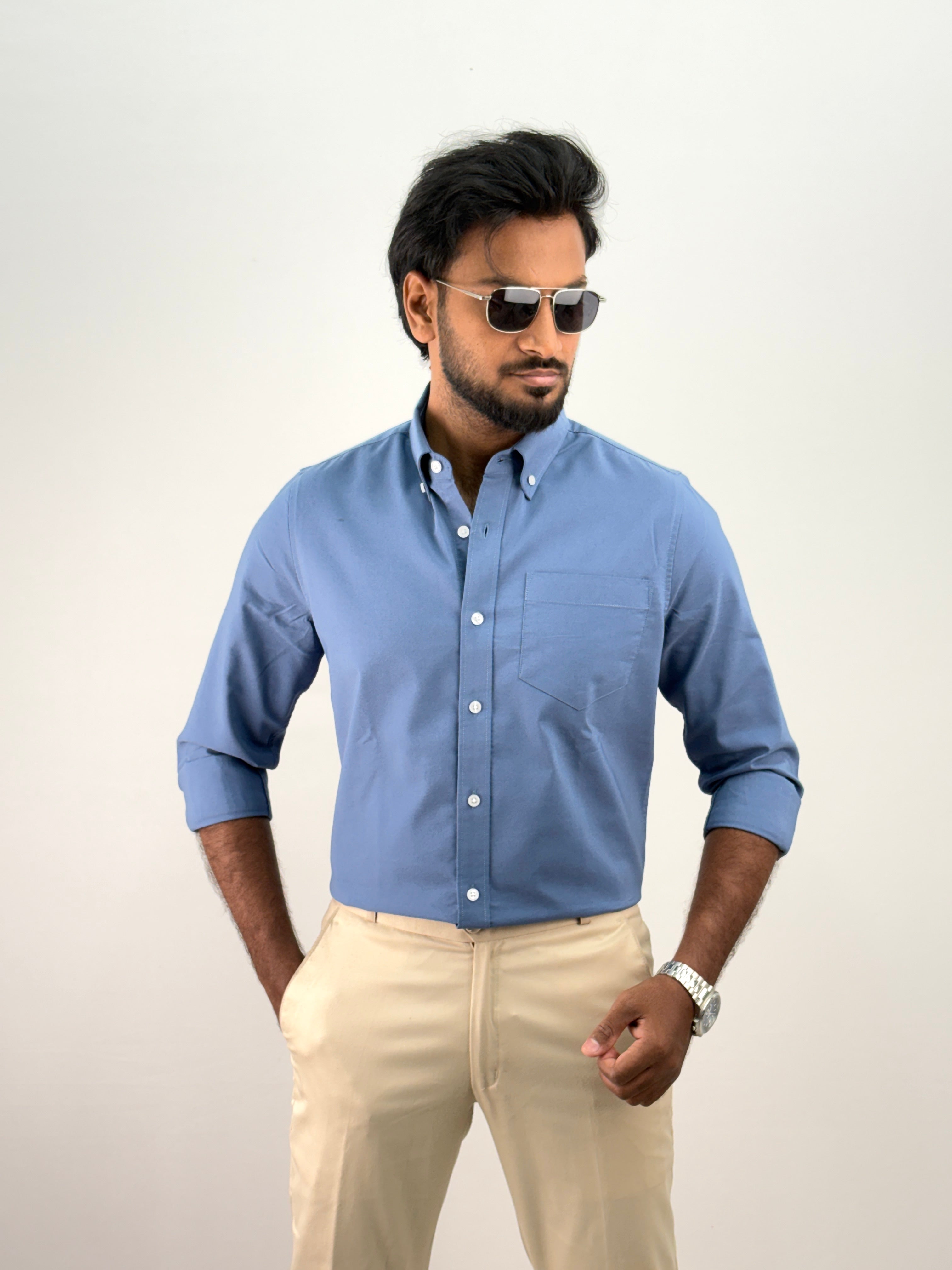 Blue Plain Oxford Shirt 5