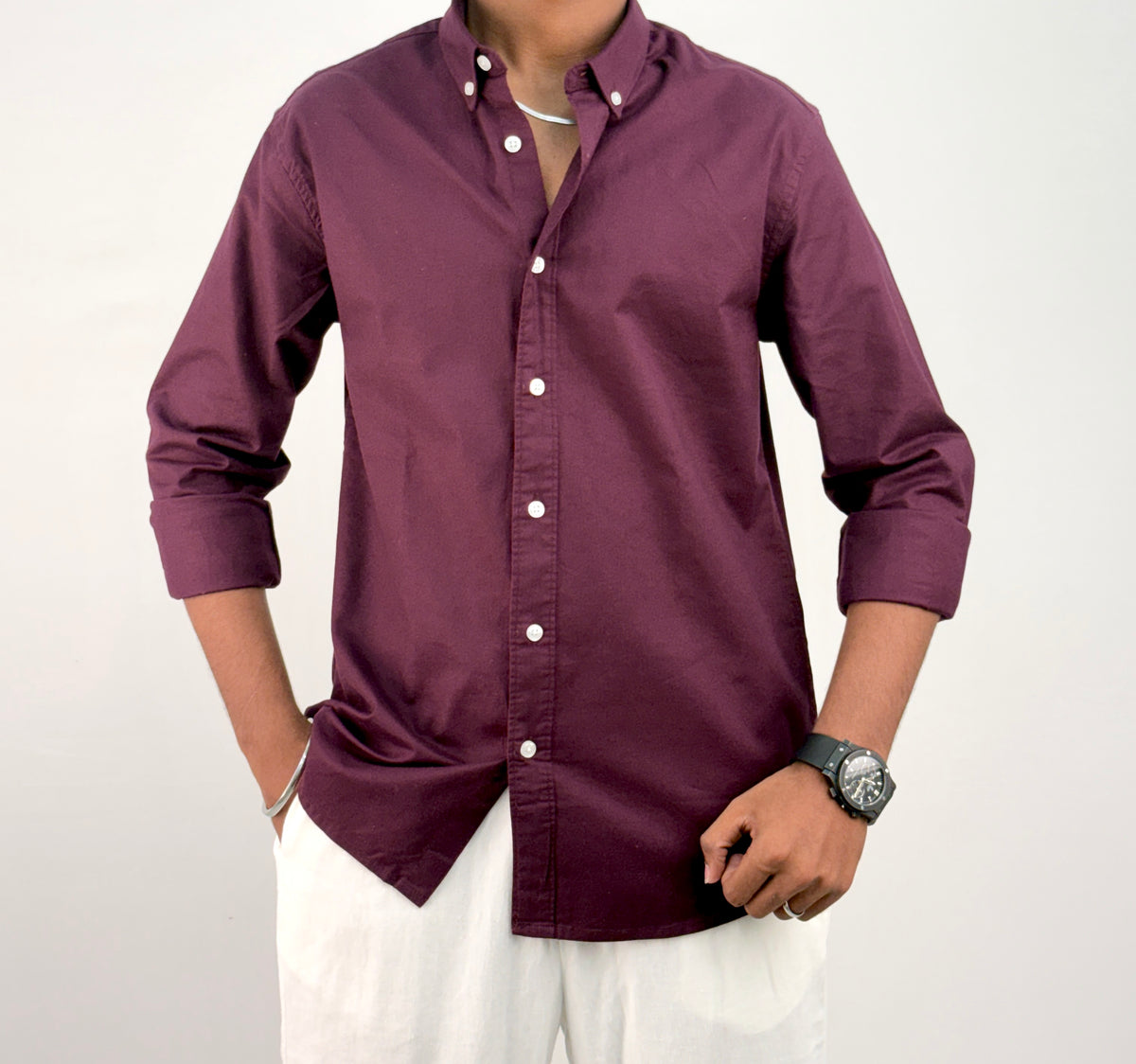 Wine Elbow Patch Shirt 2