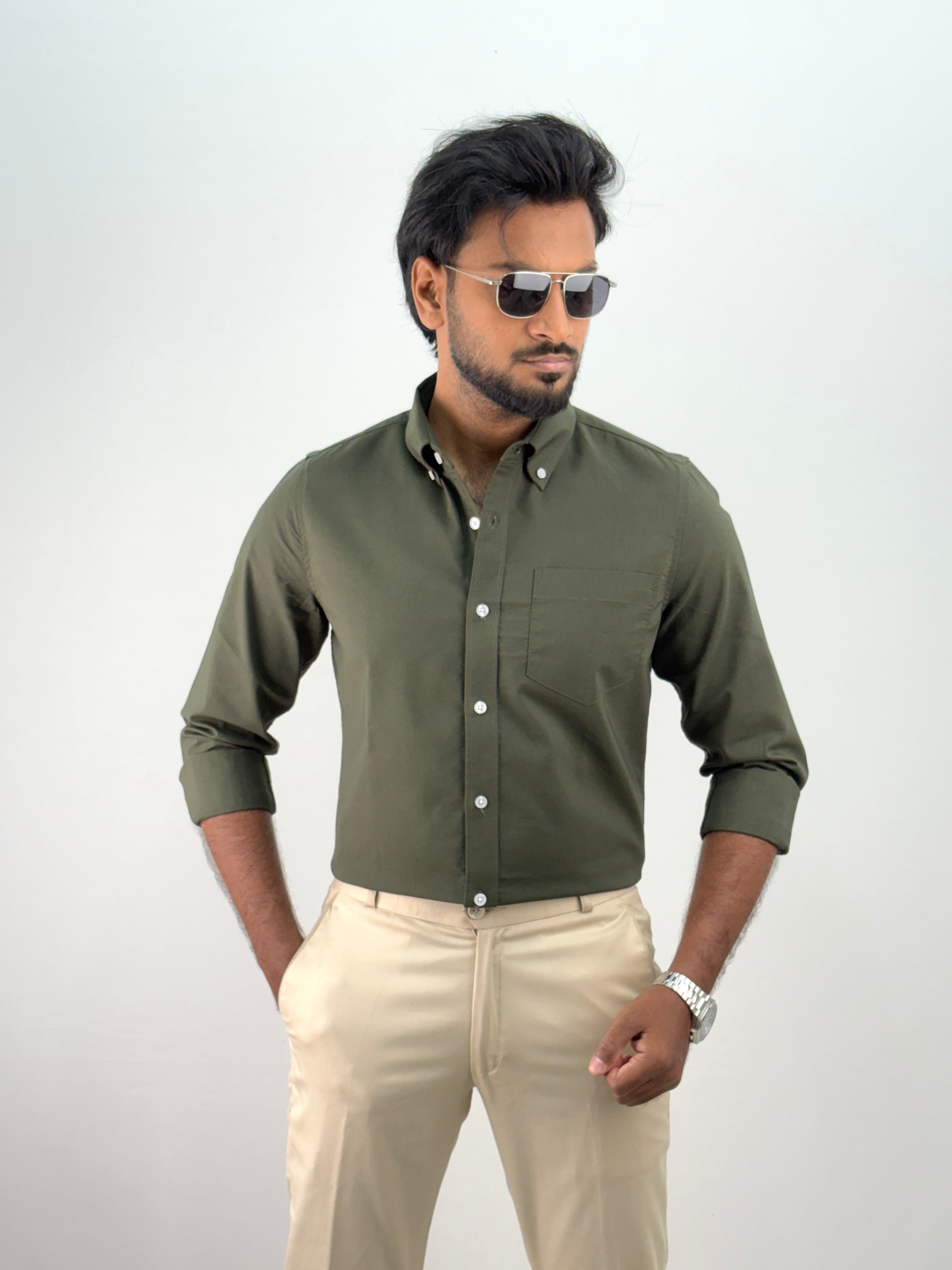 Dark Green Plain Oxford Shirt 5