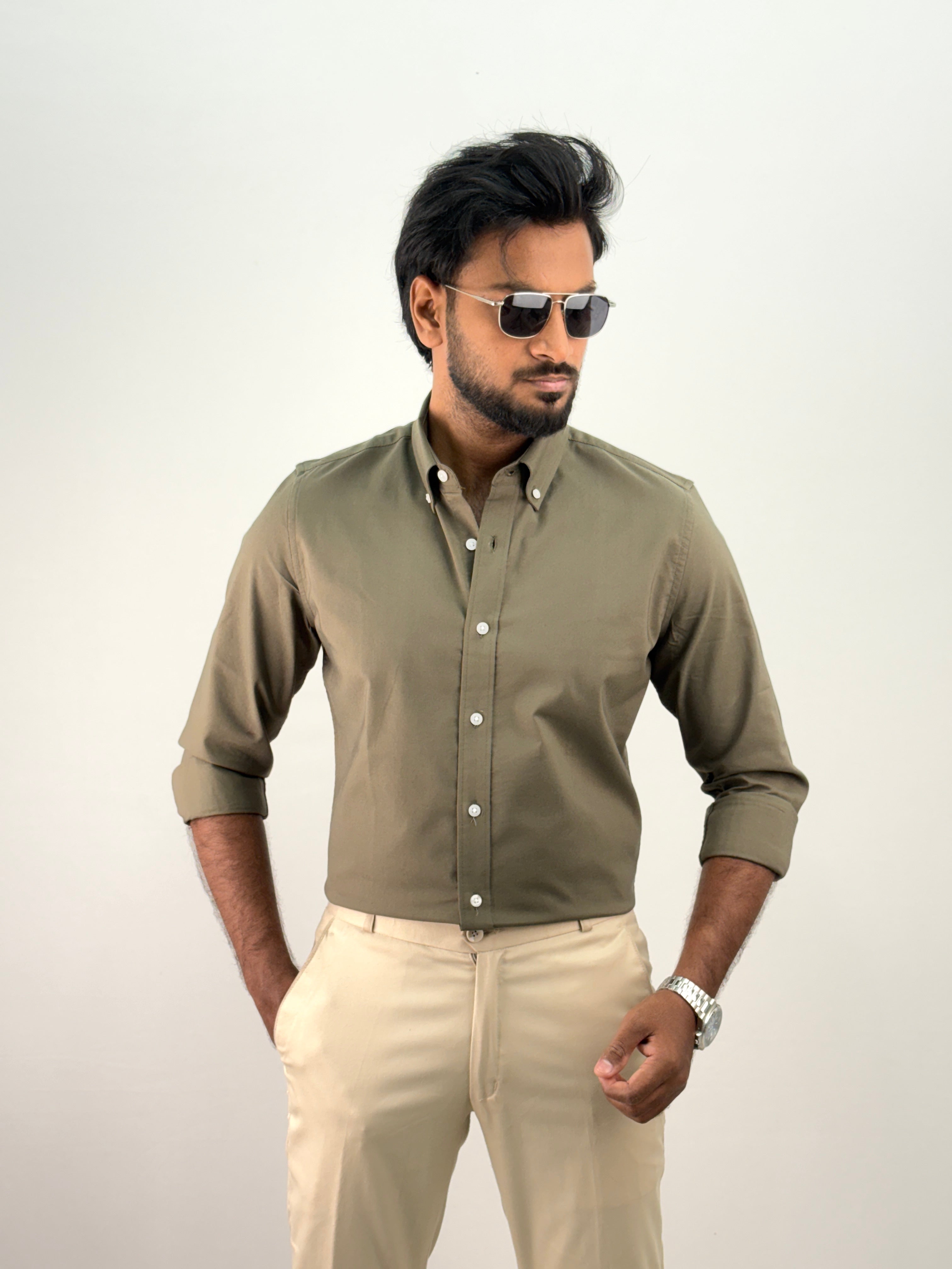 Green Plain Oxford Shirt 5