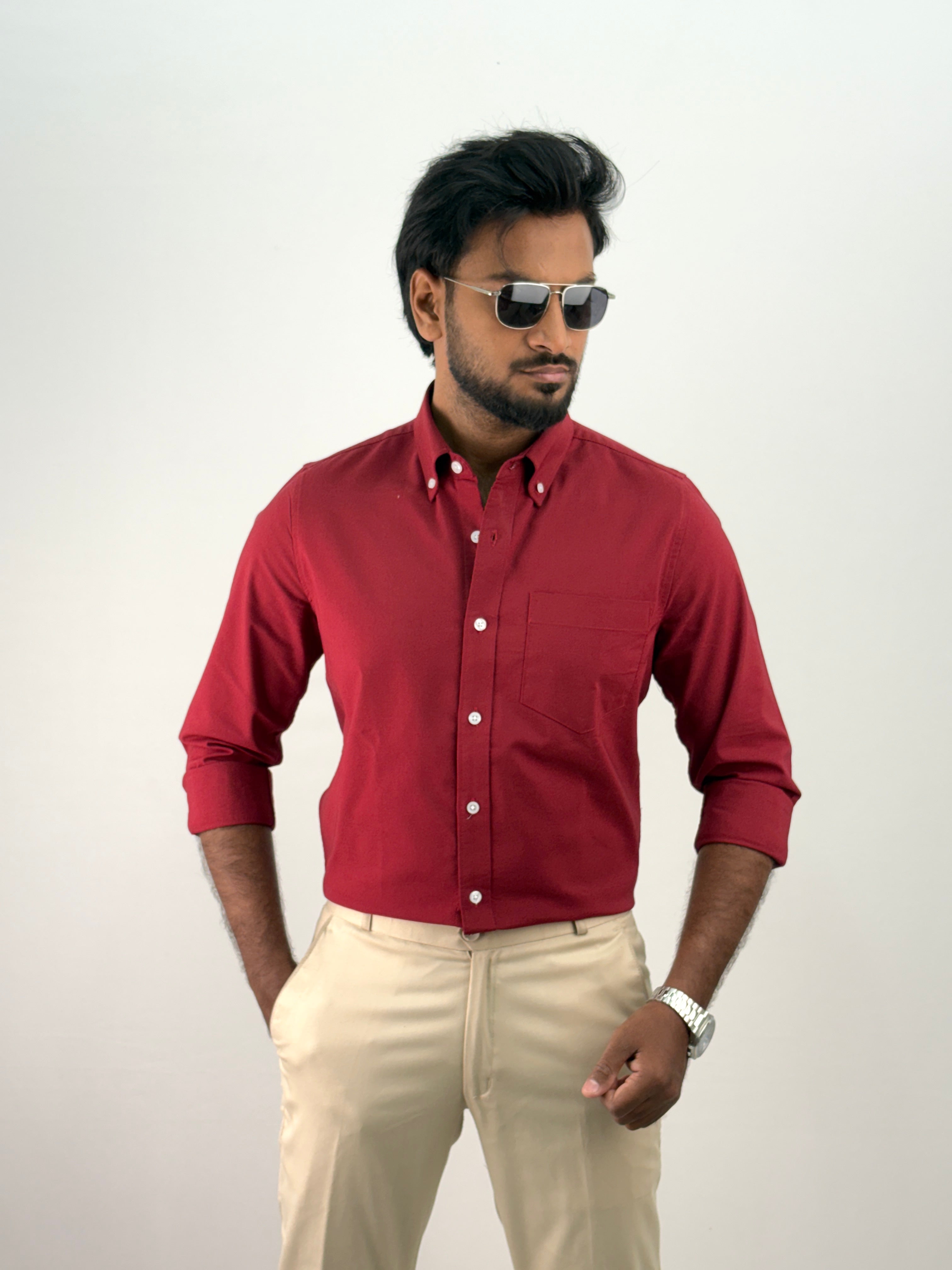 Red Plain Oxford Shirt 5
