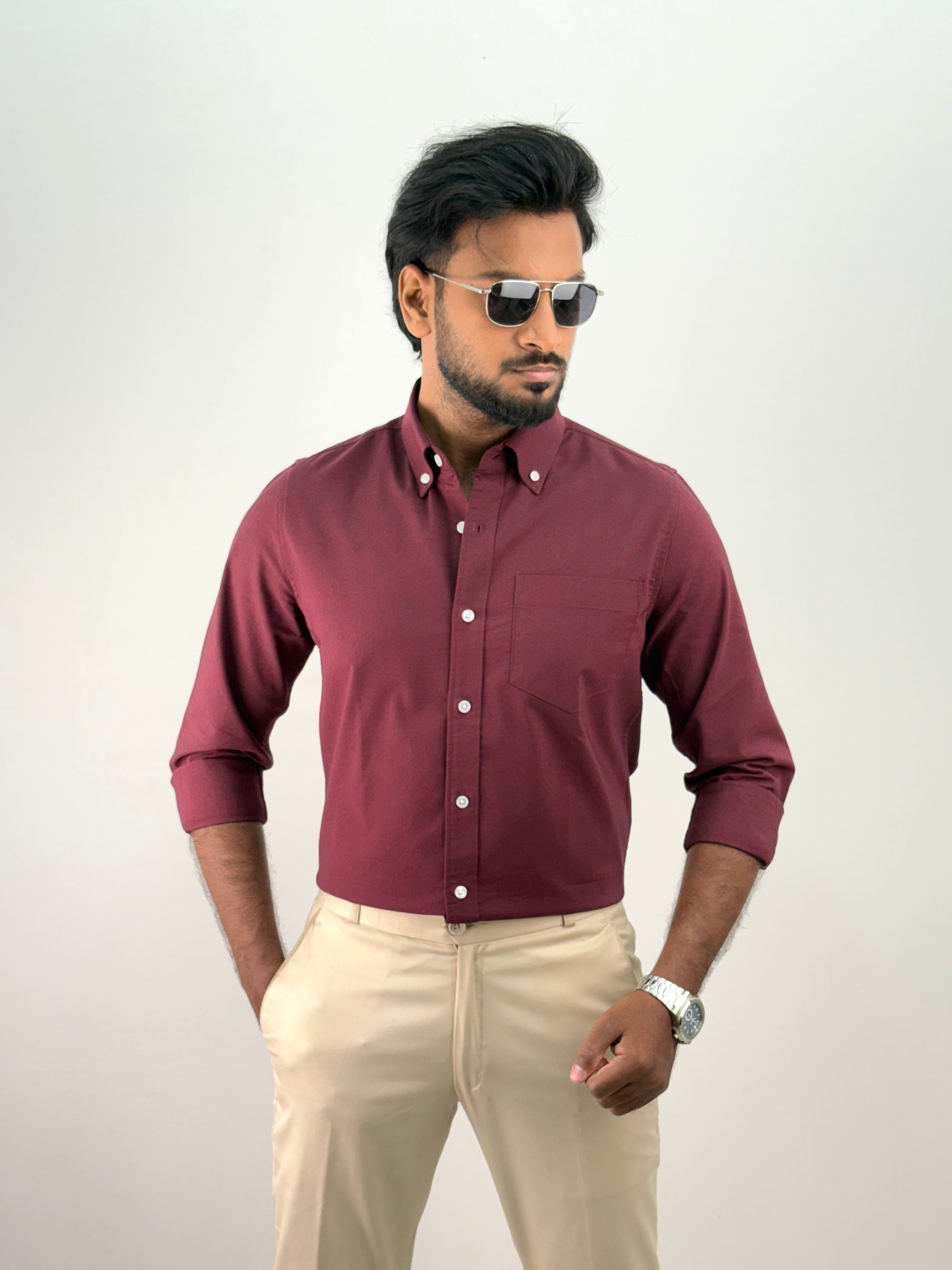 Maroon Plain Oxford Shirt 5