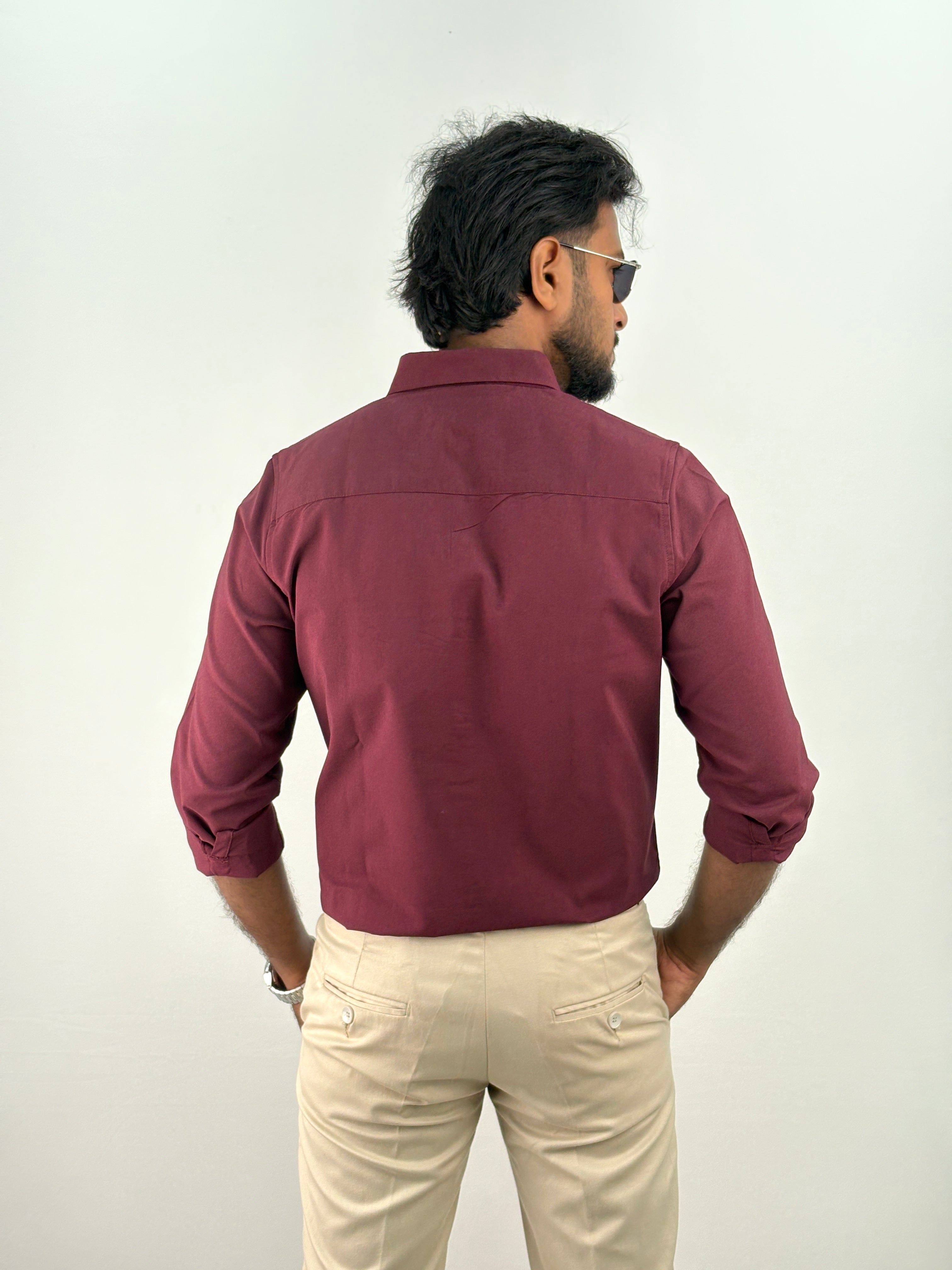 Maroon Plain Oxford Shirt 5