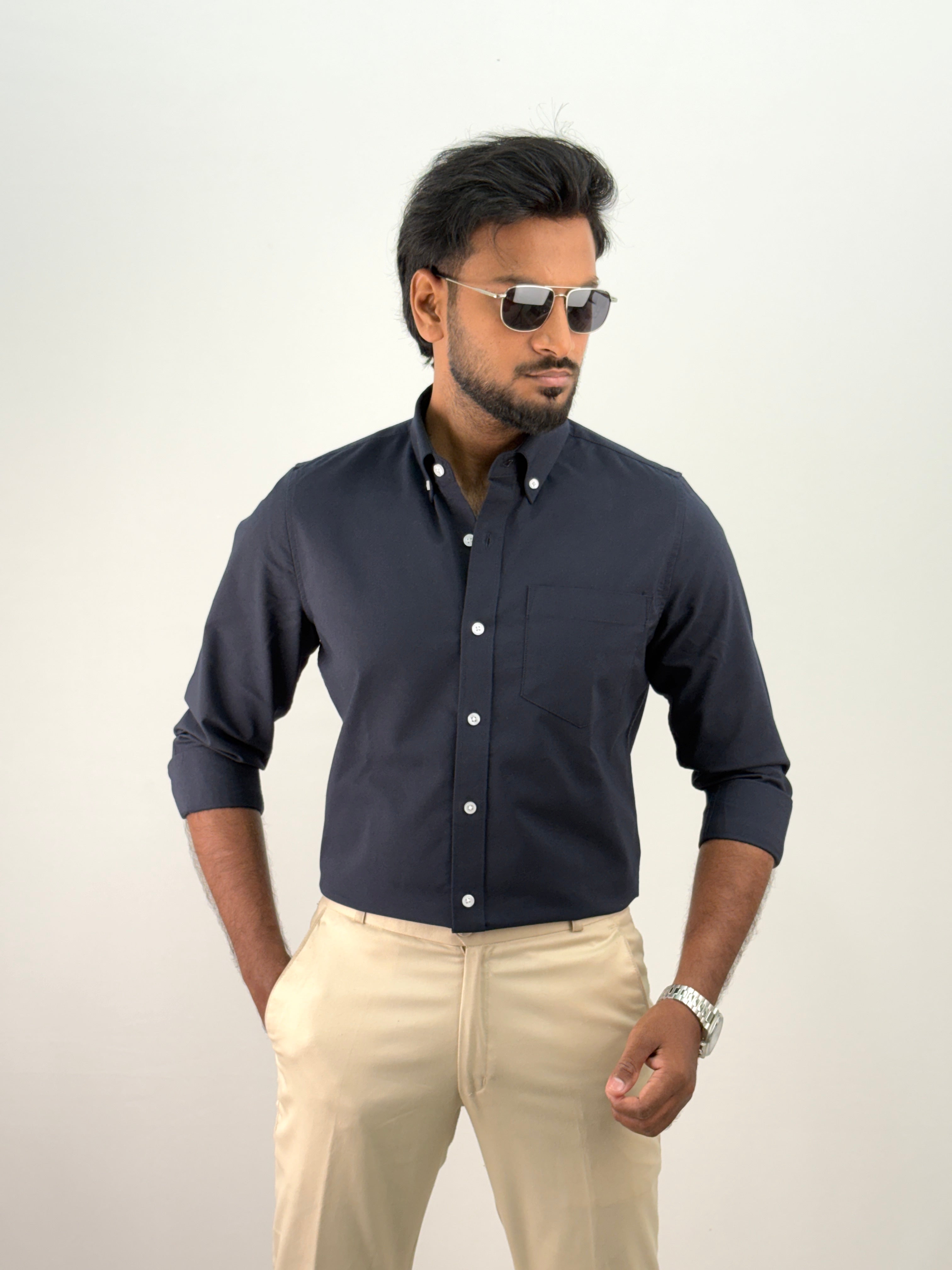 Navy Plain Oxford Shirt 5