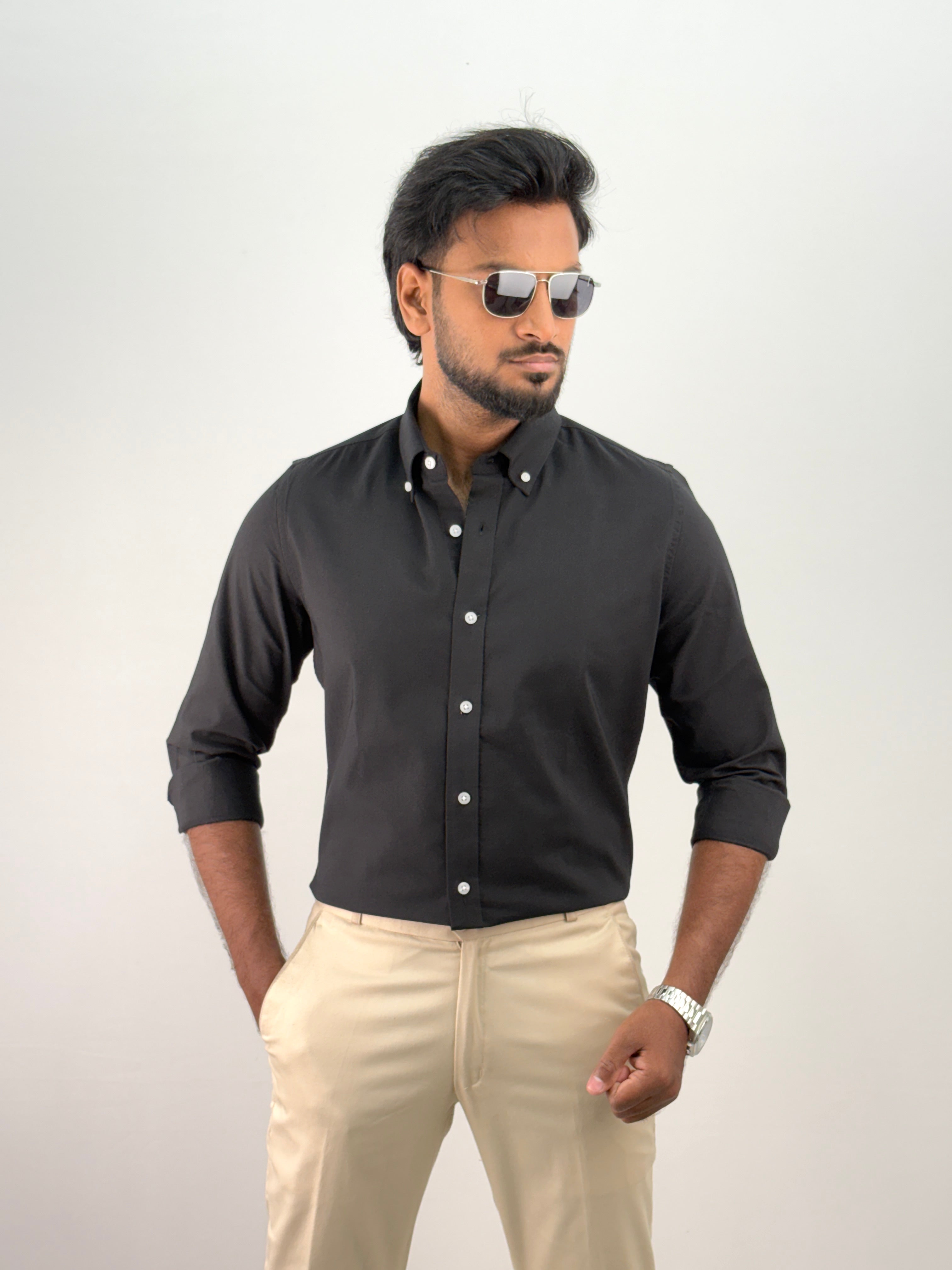 Black Plain Oxford Shirt 5