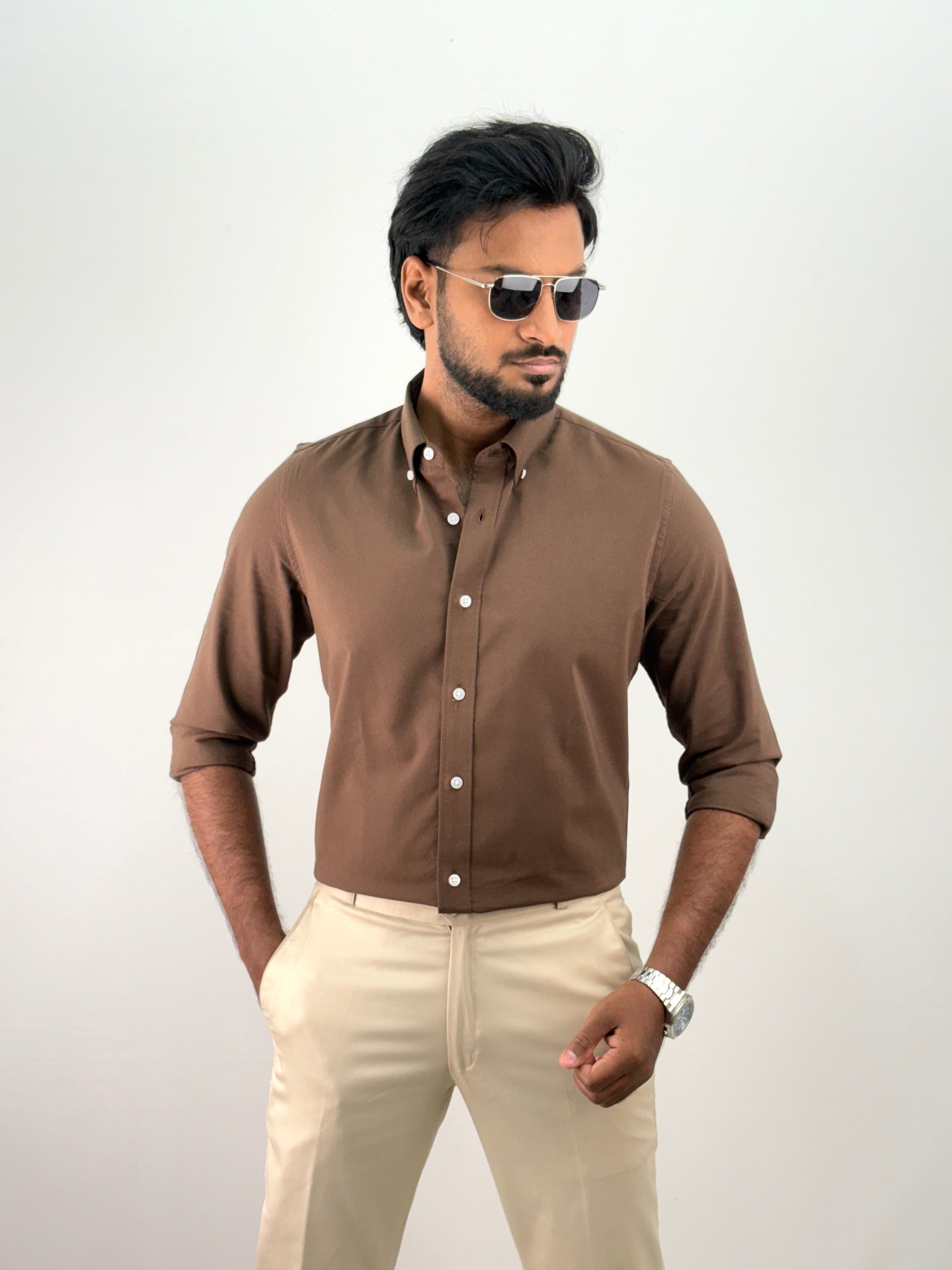 Coffee Plain Oxford Shirt 5