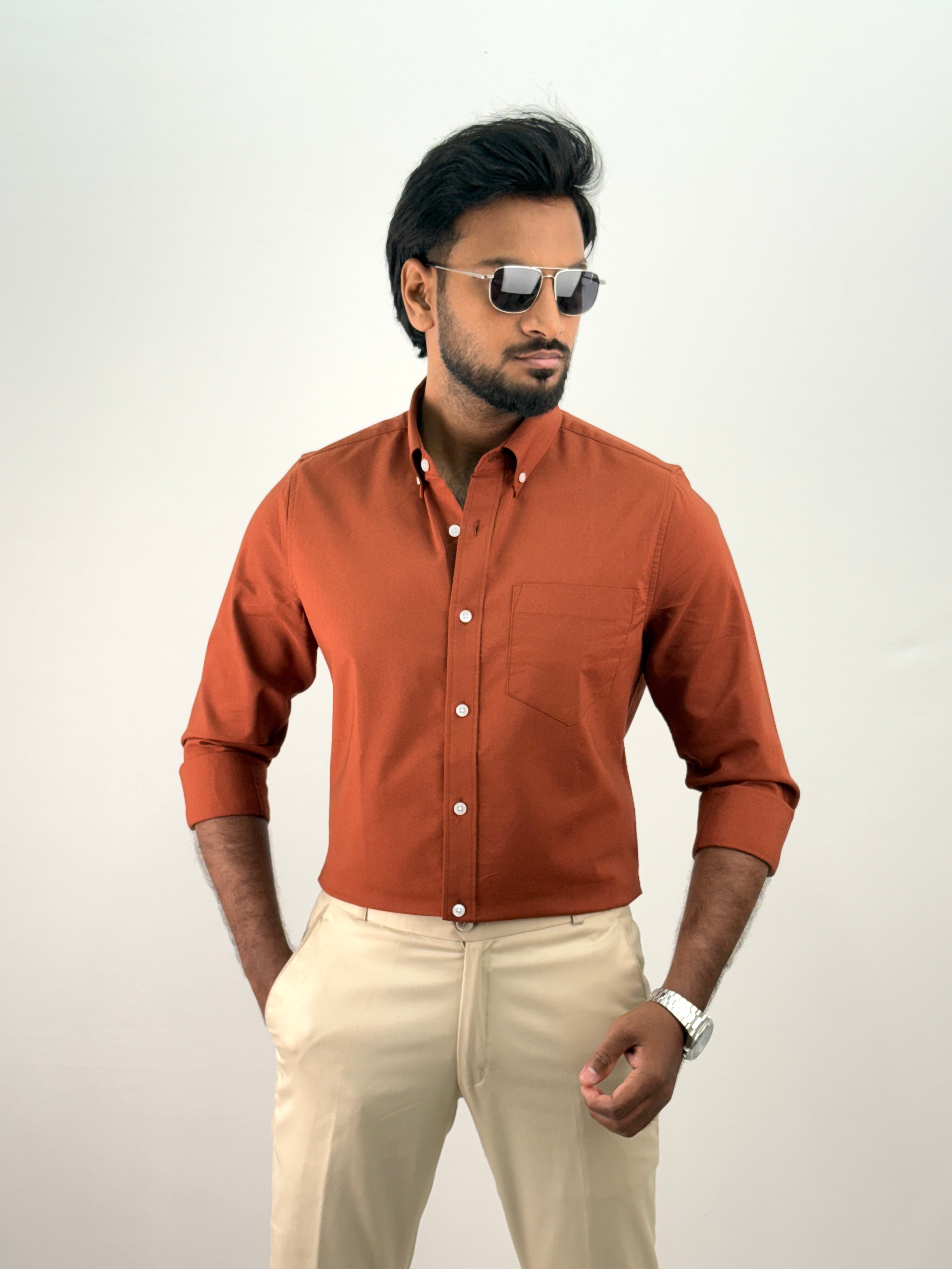 Brick Red Plain Oxford Shirt 5