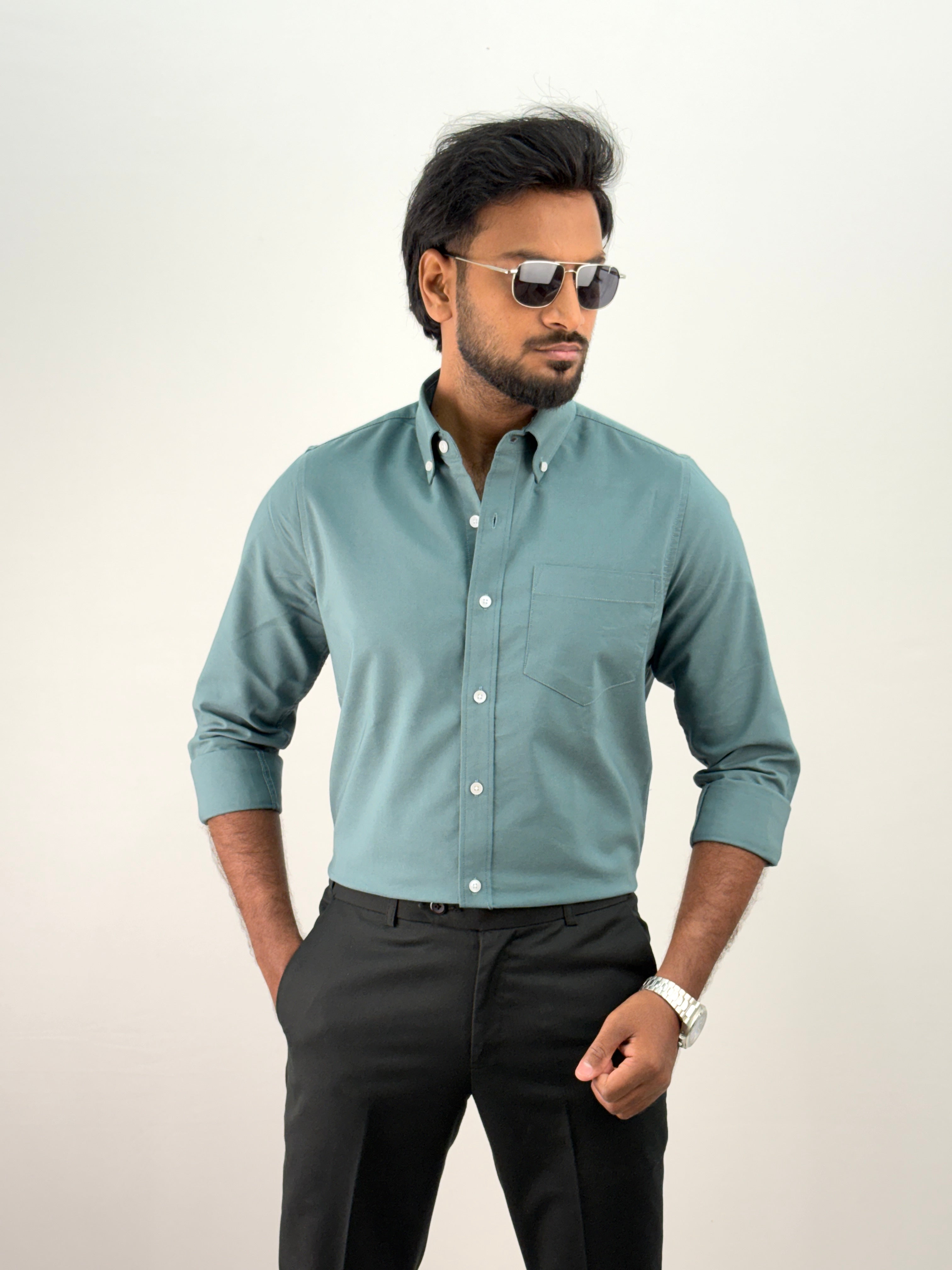 Aqua Plain Oxford Shirt 5