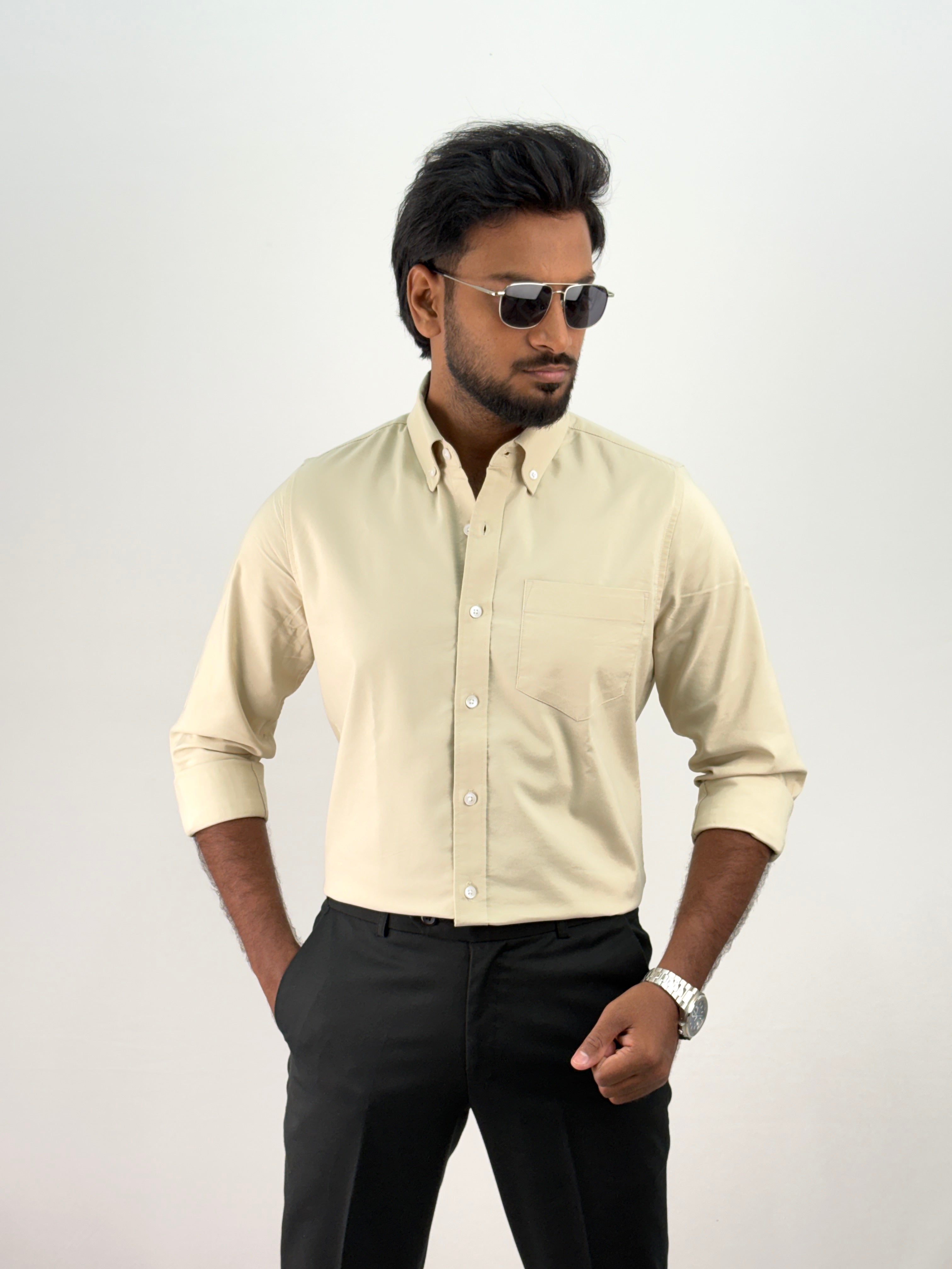 Cream Plain Oxford Shirt 6