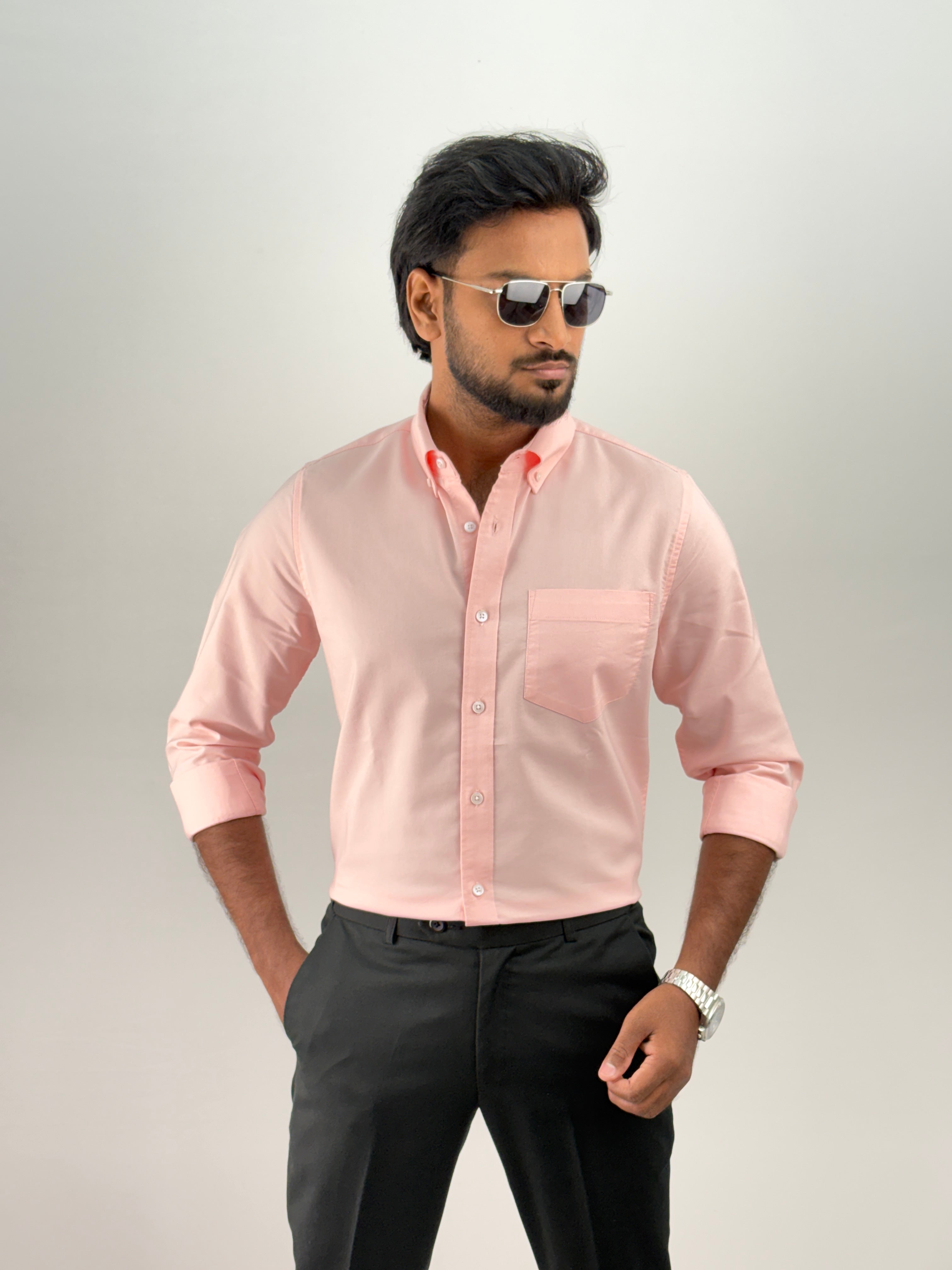 Light Peach Plain Oxford Shirt 5