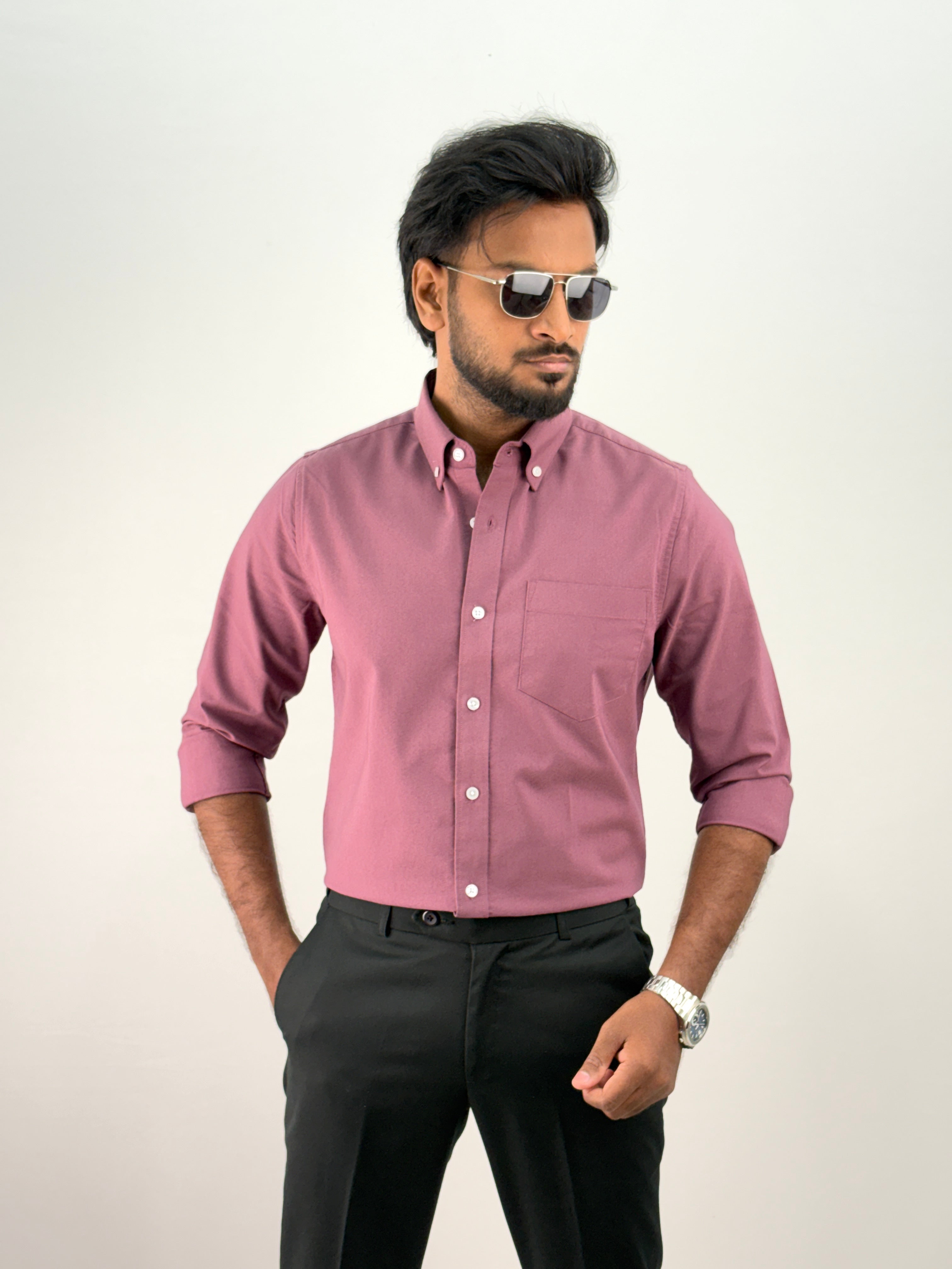 Burgundy Plain Oxford Shirt 5