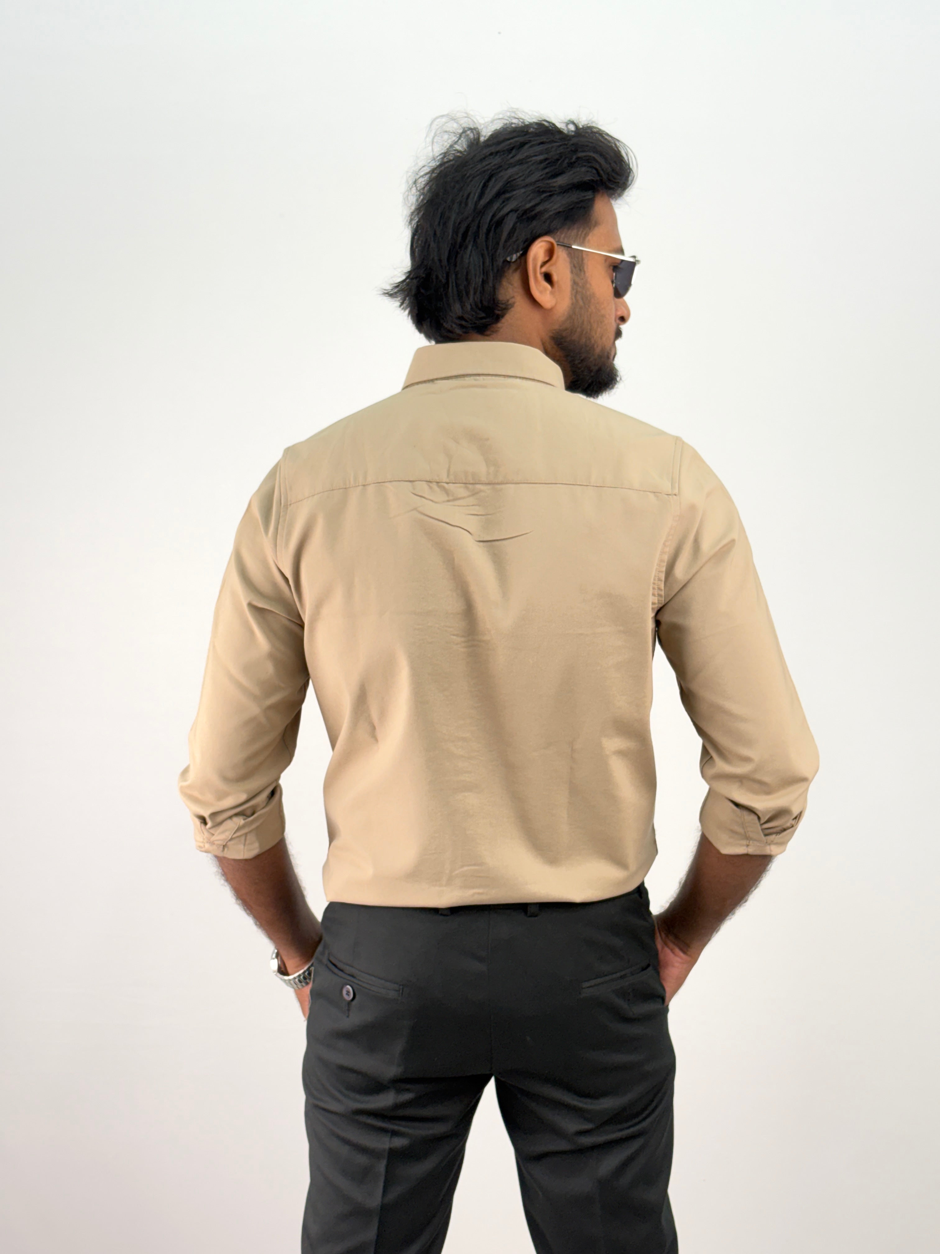 Beige Plain Oxford Shirt 5