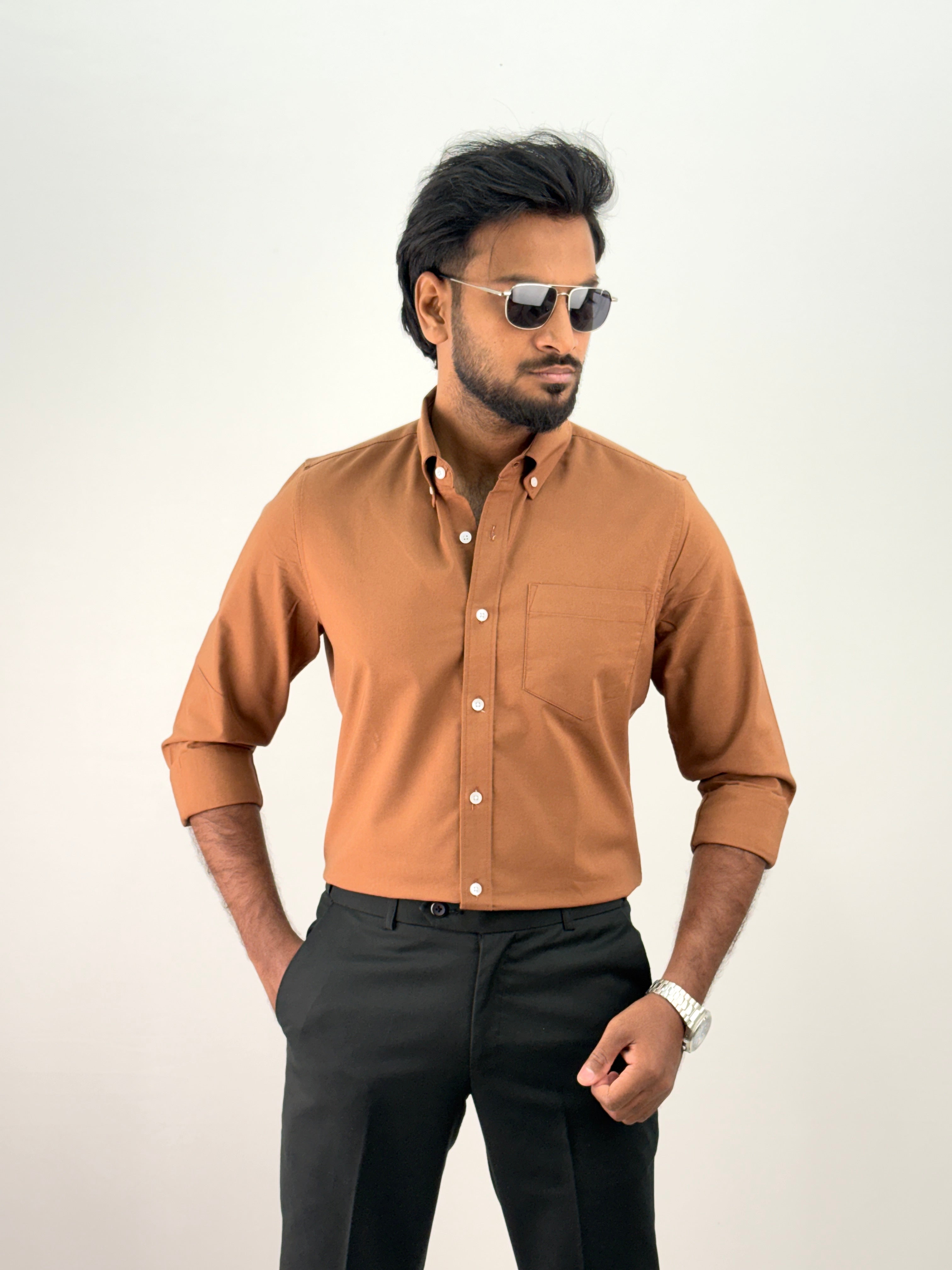 Light Brown Plain Oxford Shirt 5