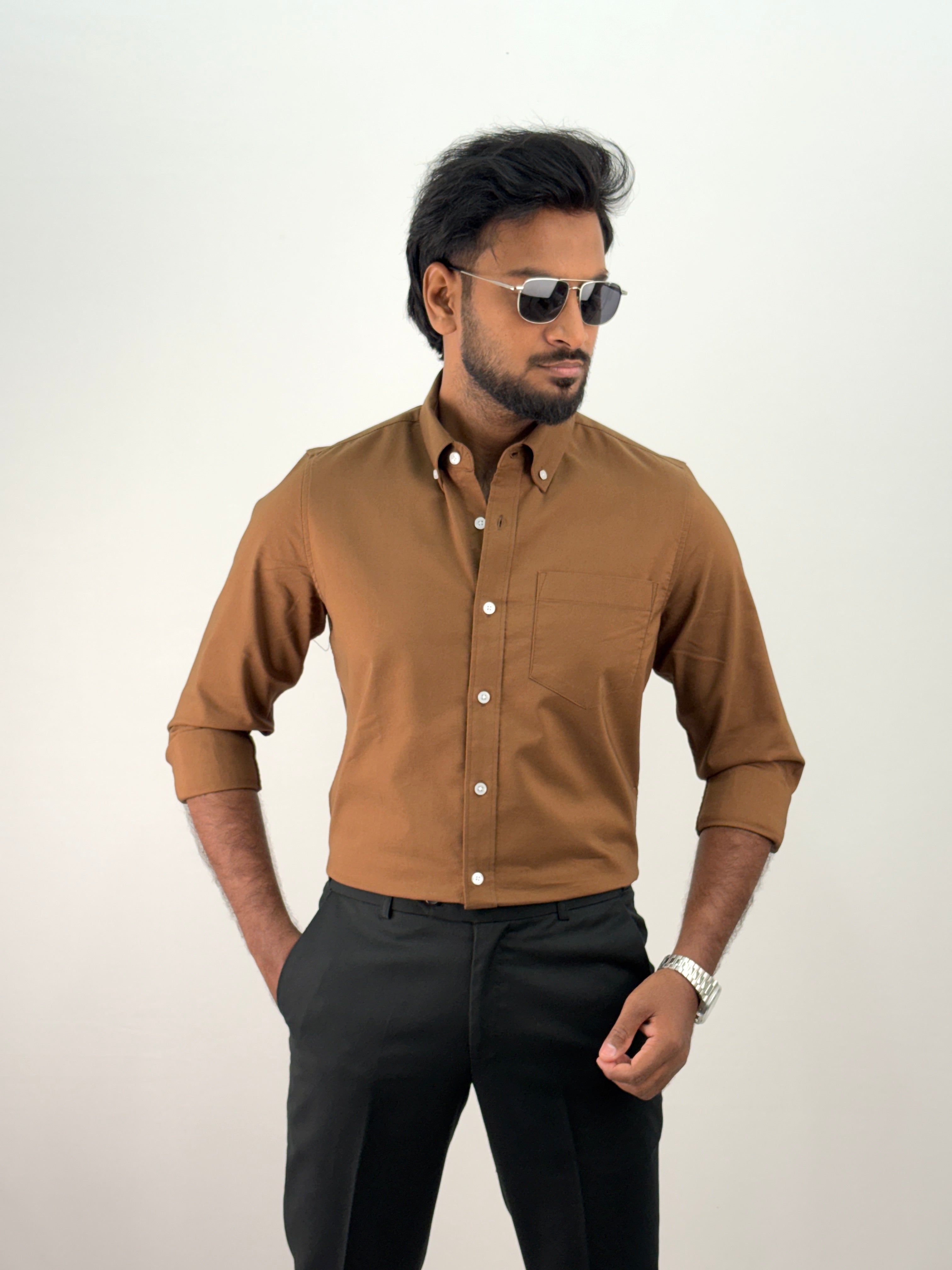 Brown Plain Oxford Shirt 6