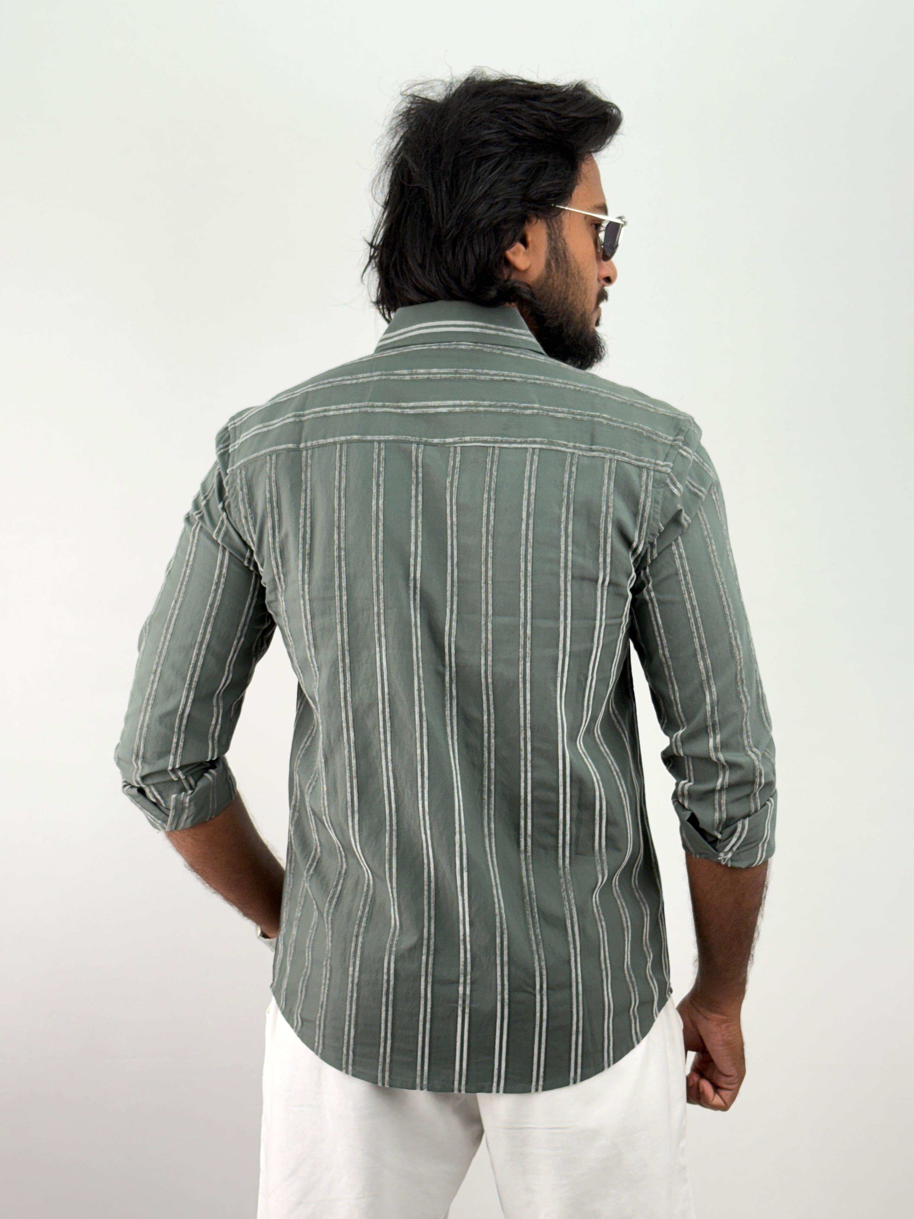 Green Self Stripe Shirt