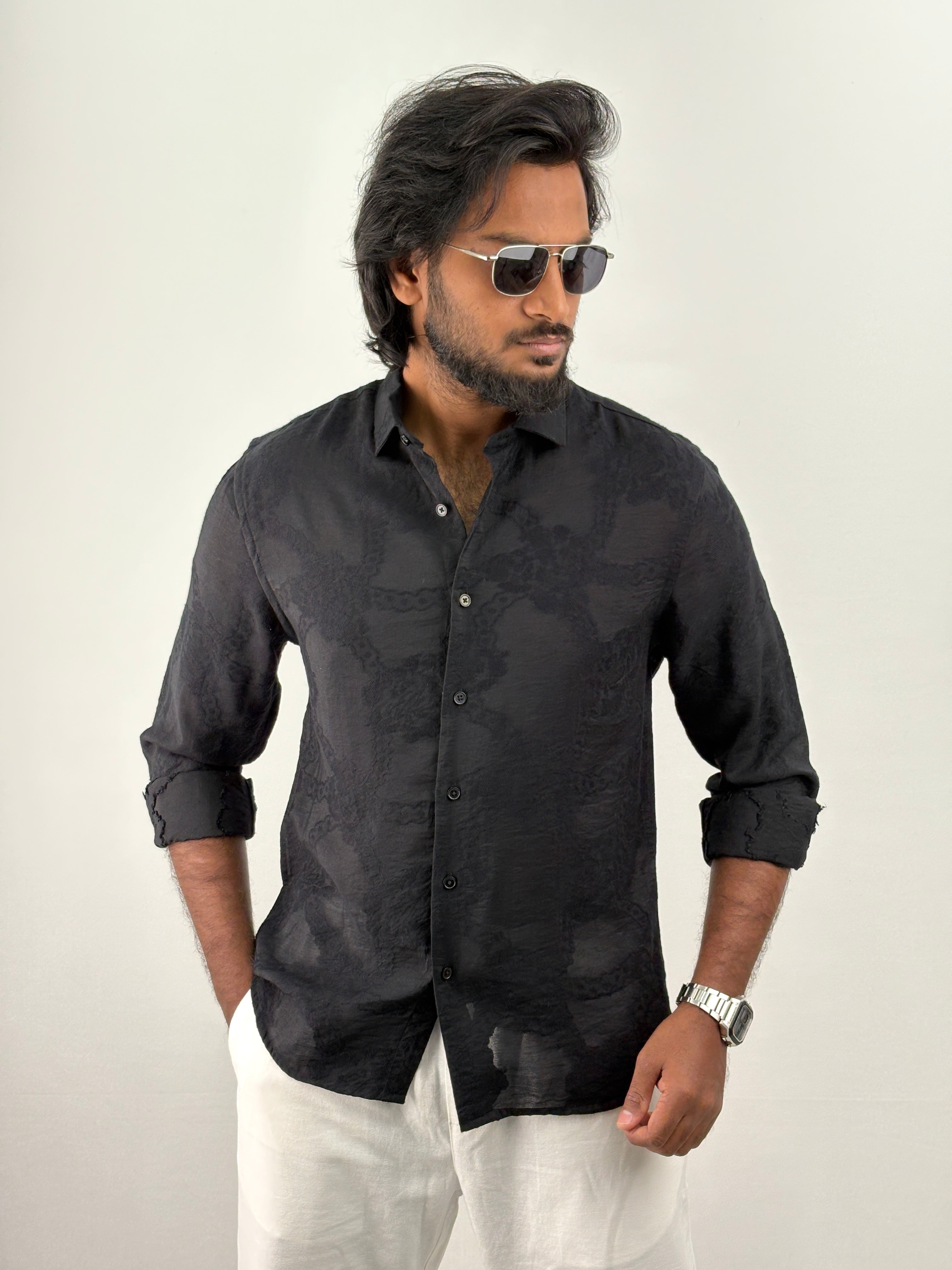 Black Self Design Shirt