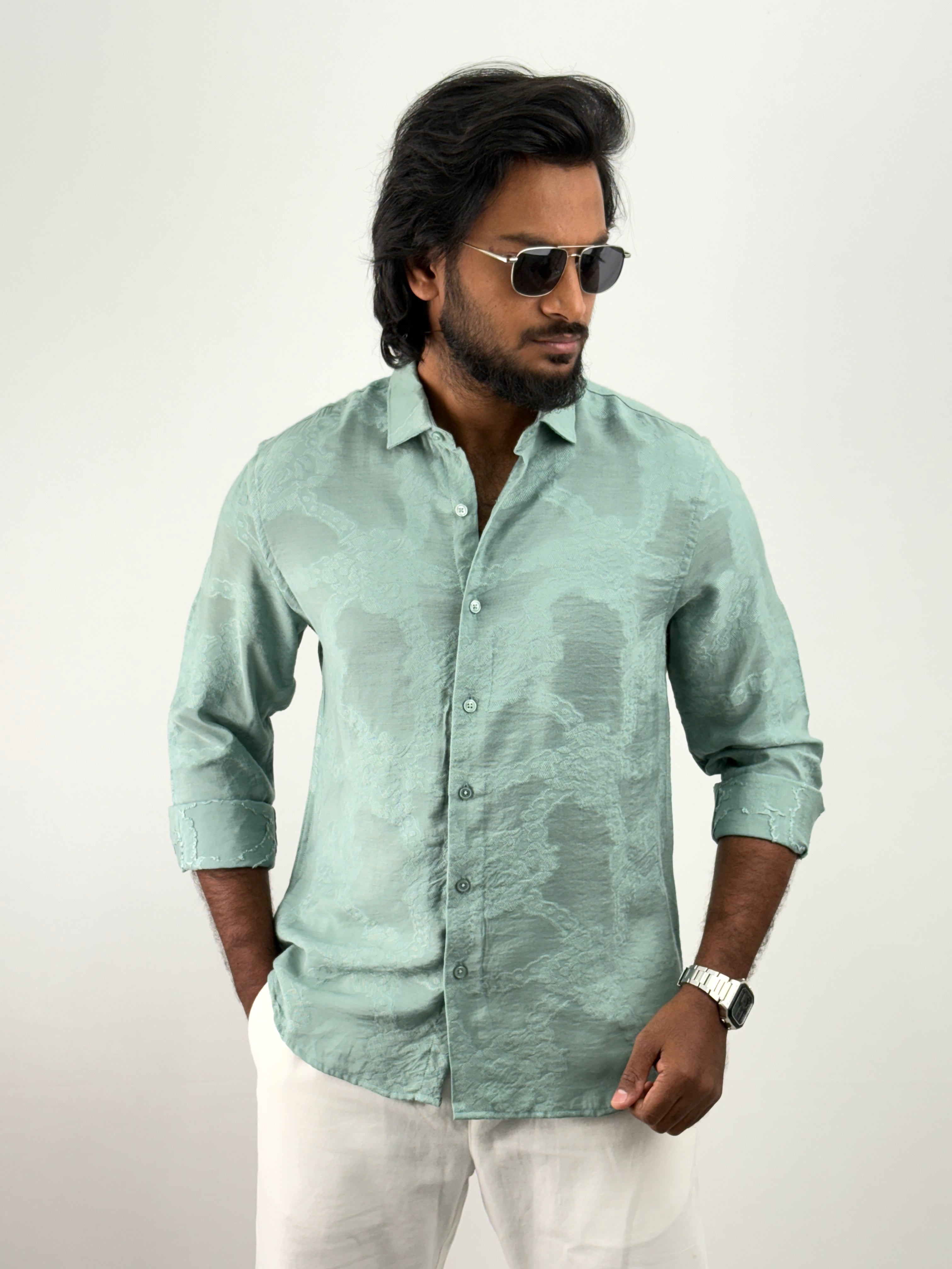 Green Self Design Shirt