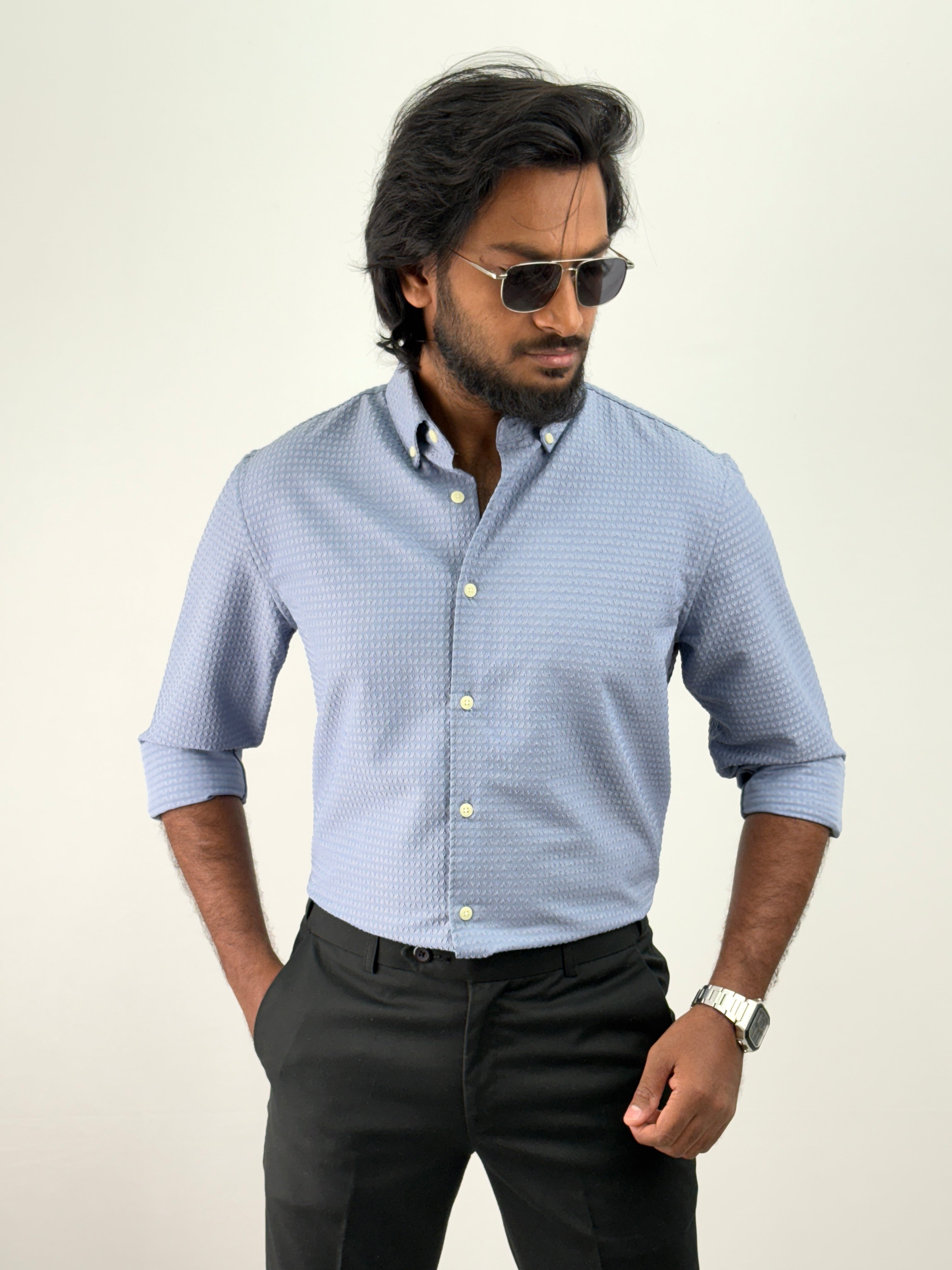 Blue Self Textured Shirt