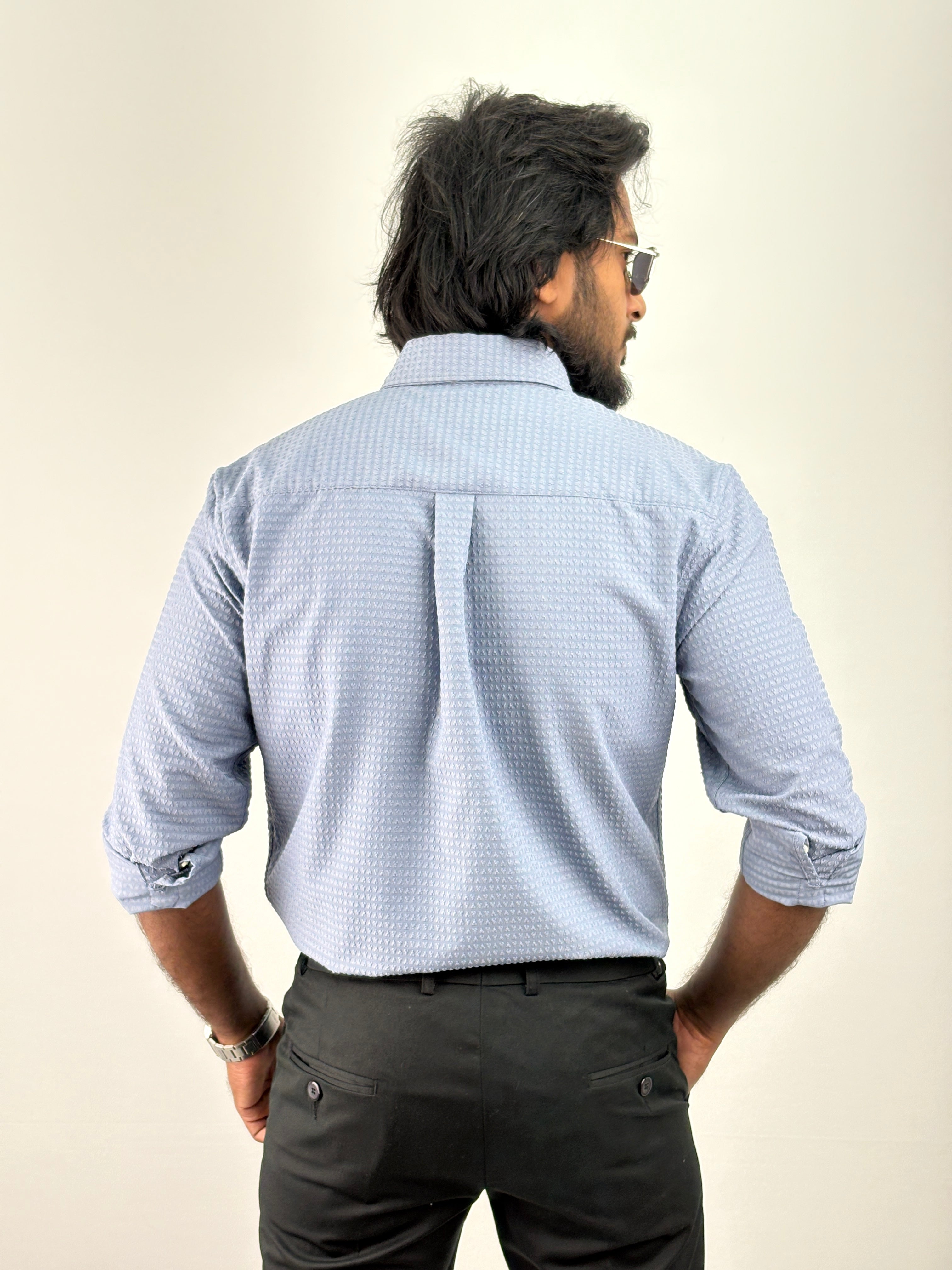 Blue Self Textured Shirt