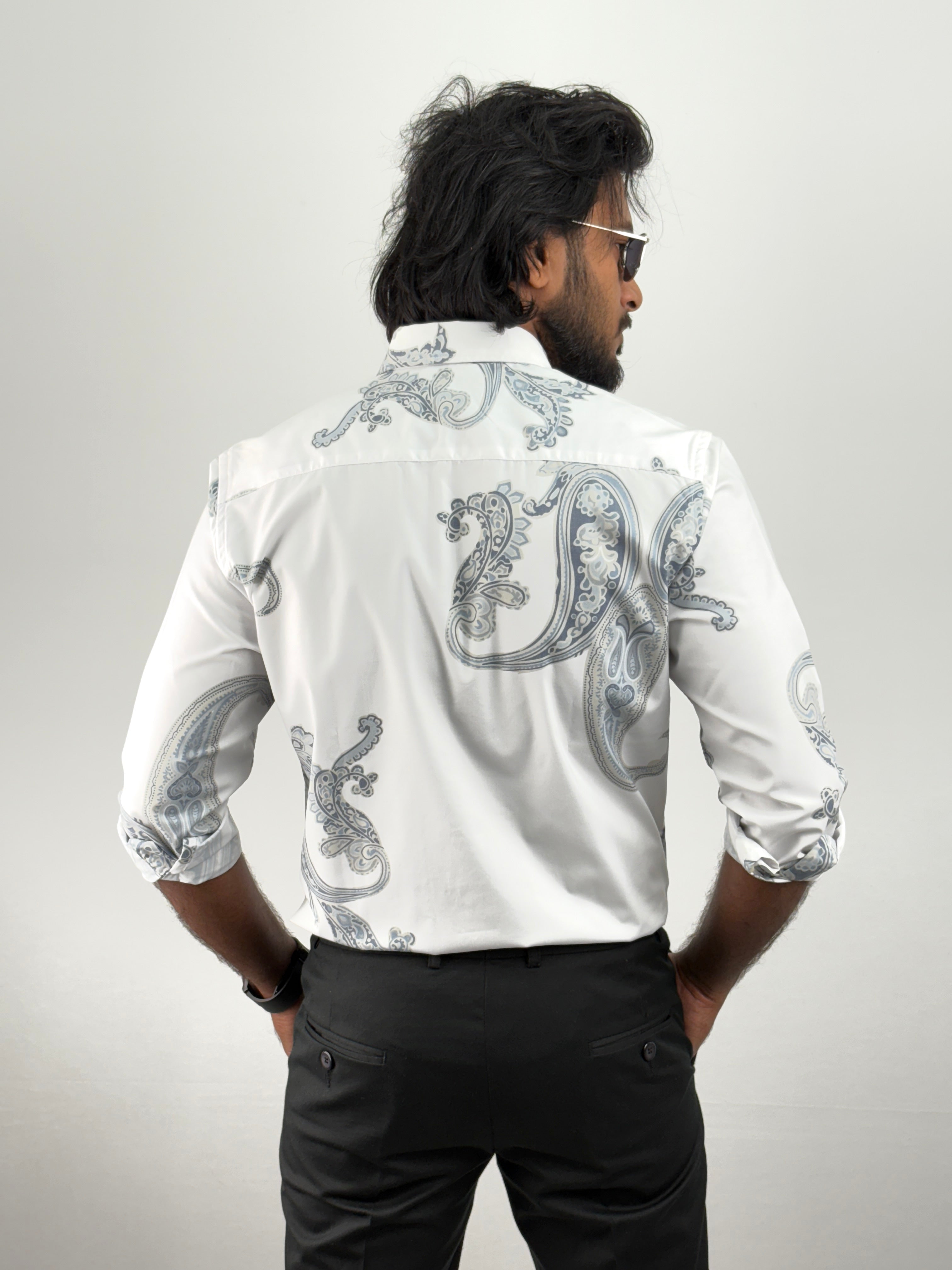 White Grey Printed Shirt