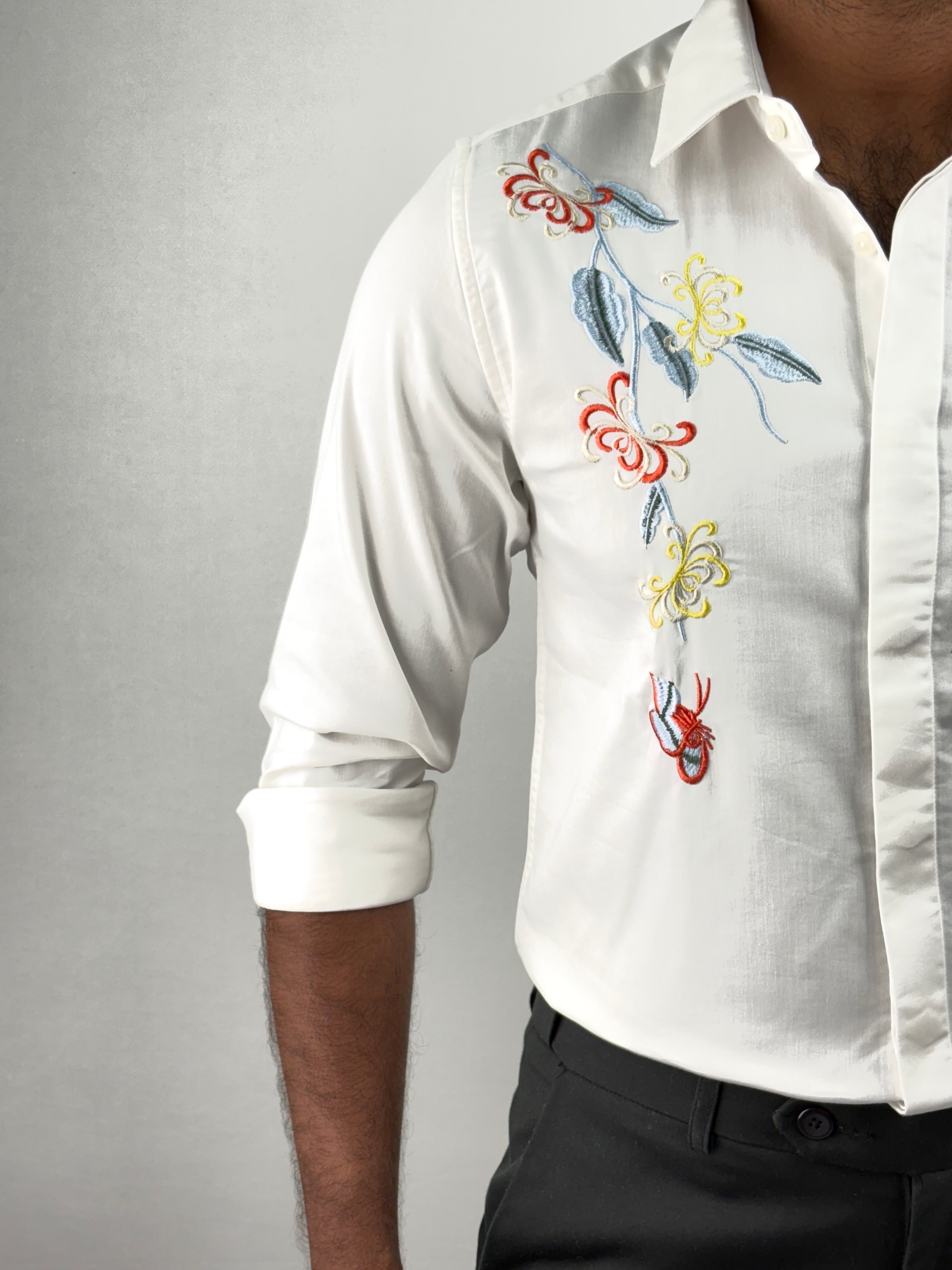 White Sateen Embroidery Shirt