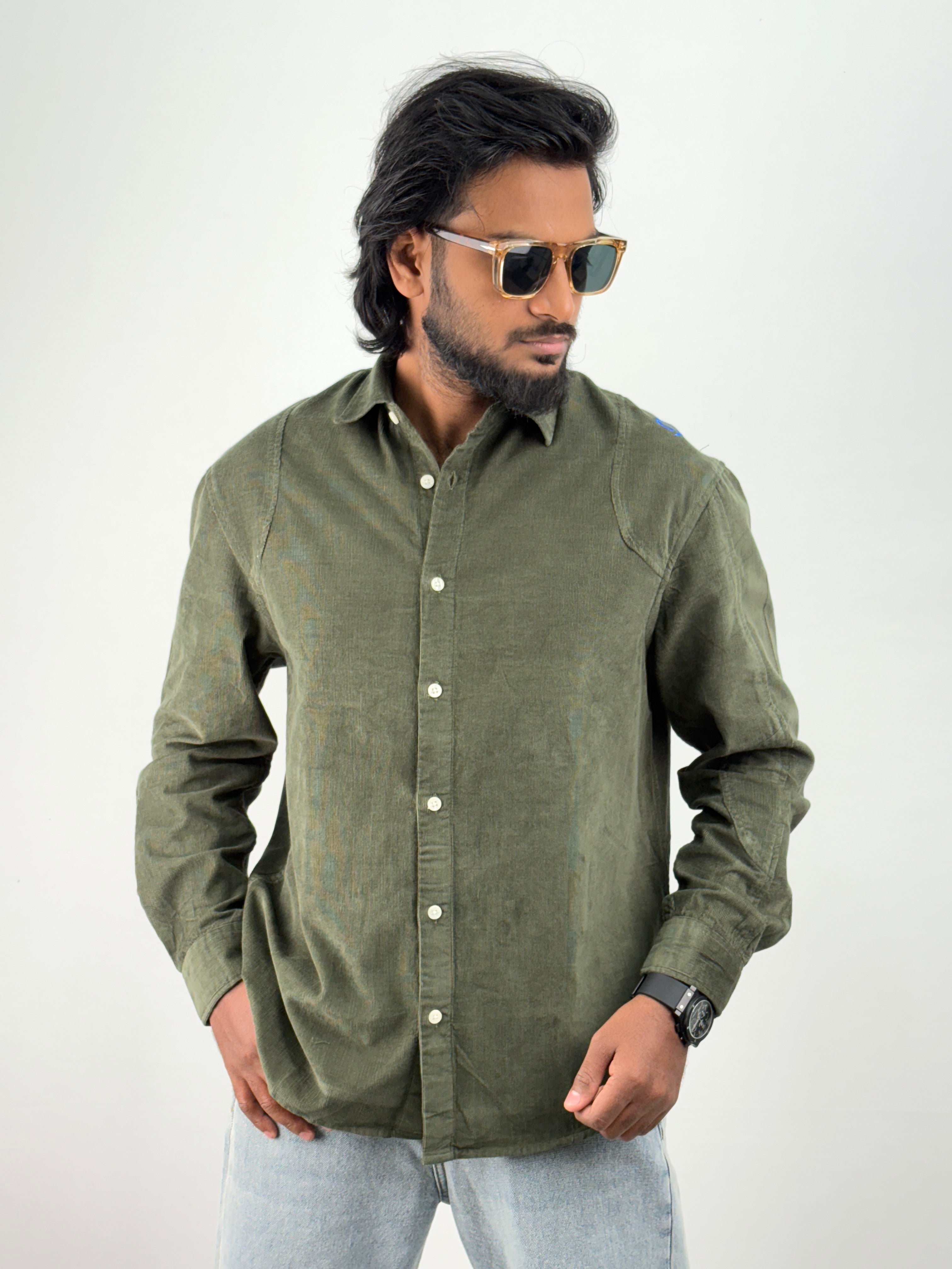 Green Corduroy Oversized Shirt