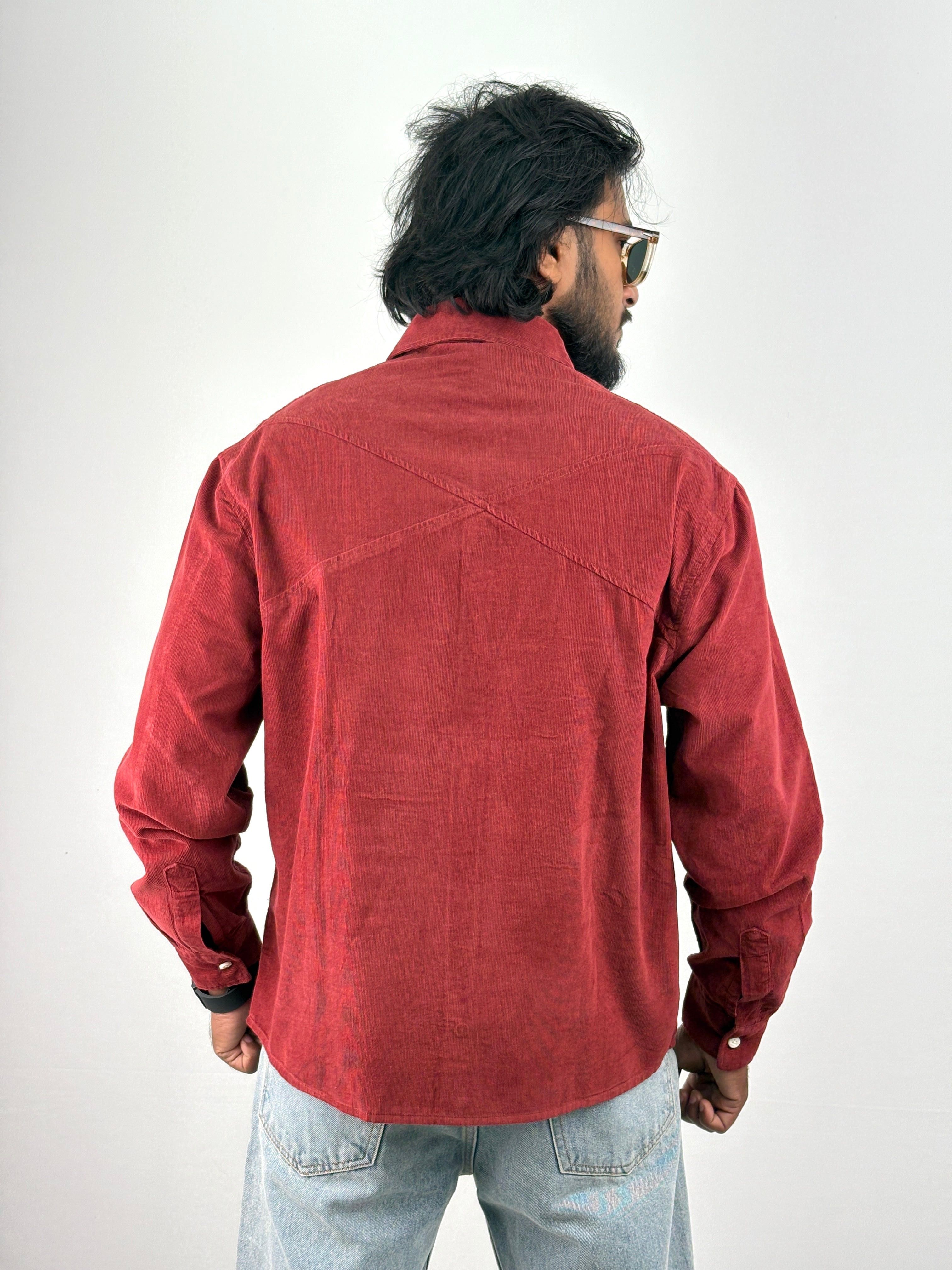 Red Corduroy Oversized Shirt