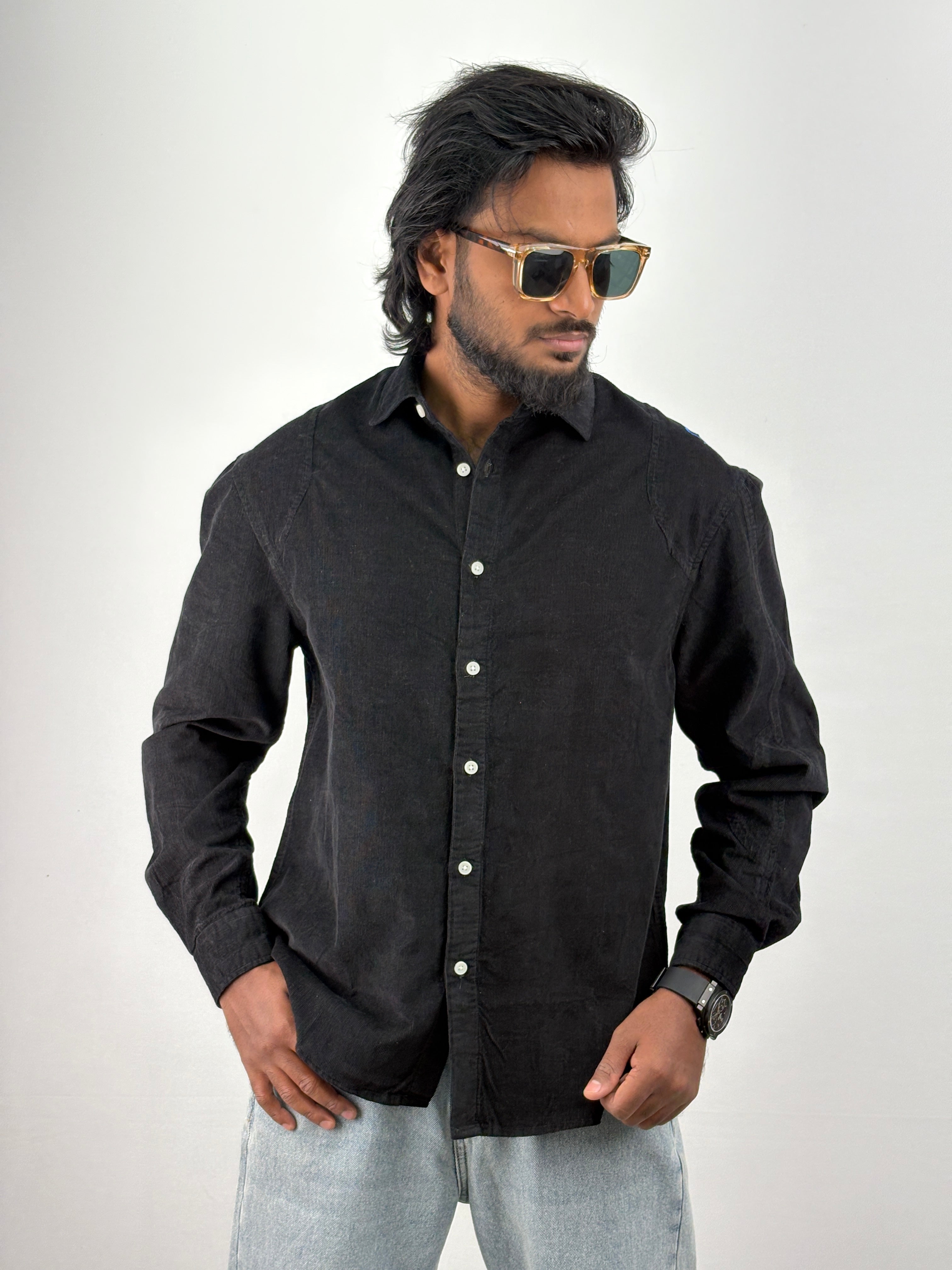 Black Corduroy Oversized Shirt