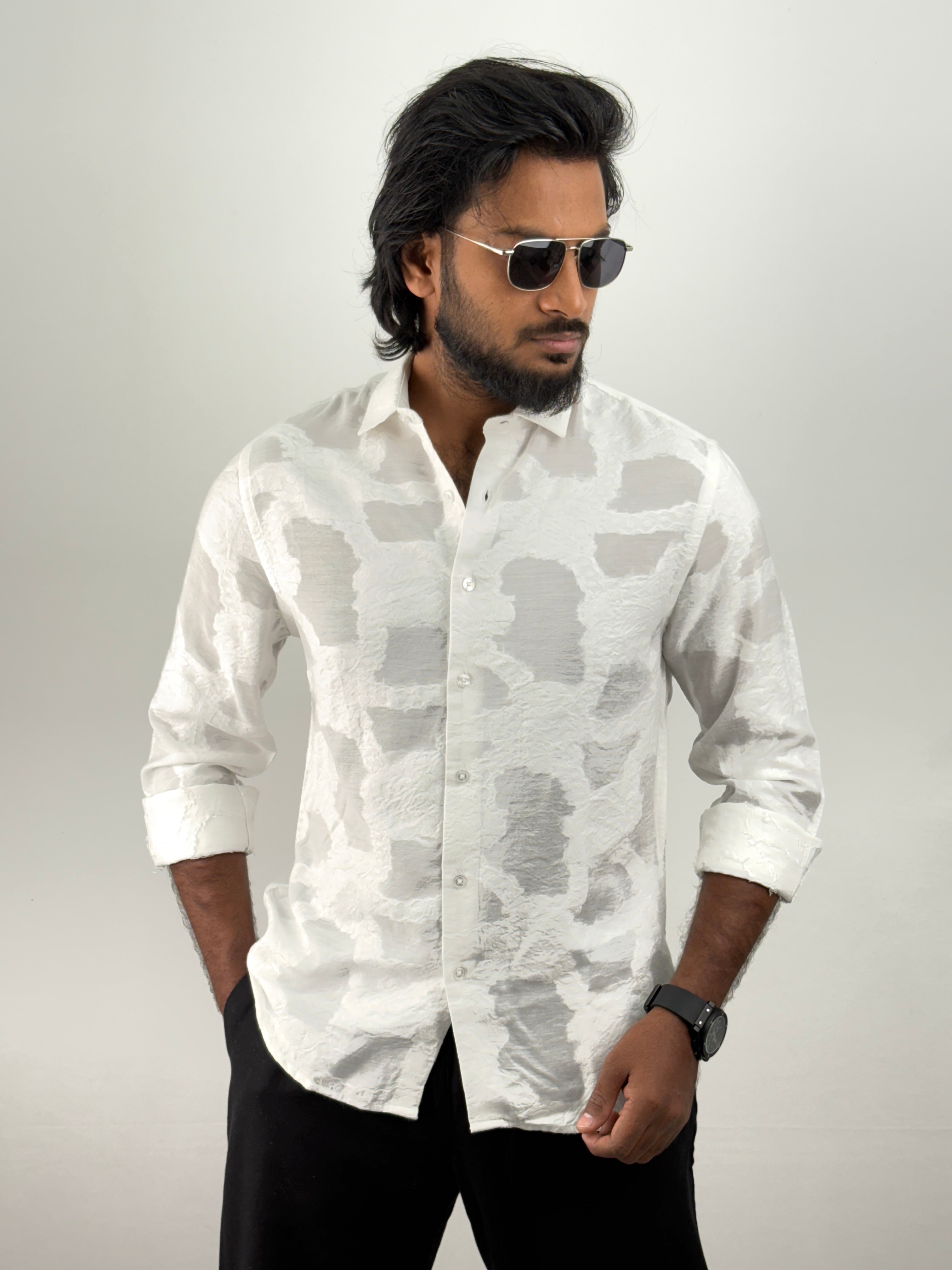 White Self Design Shirt