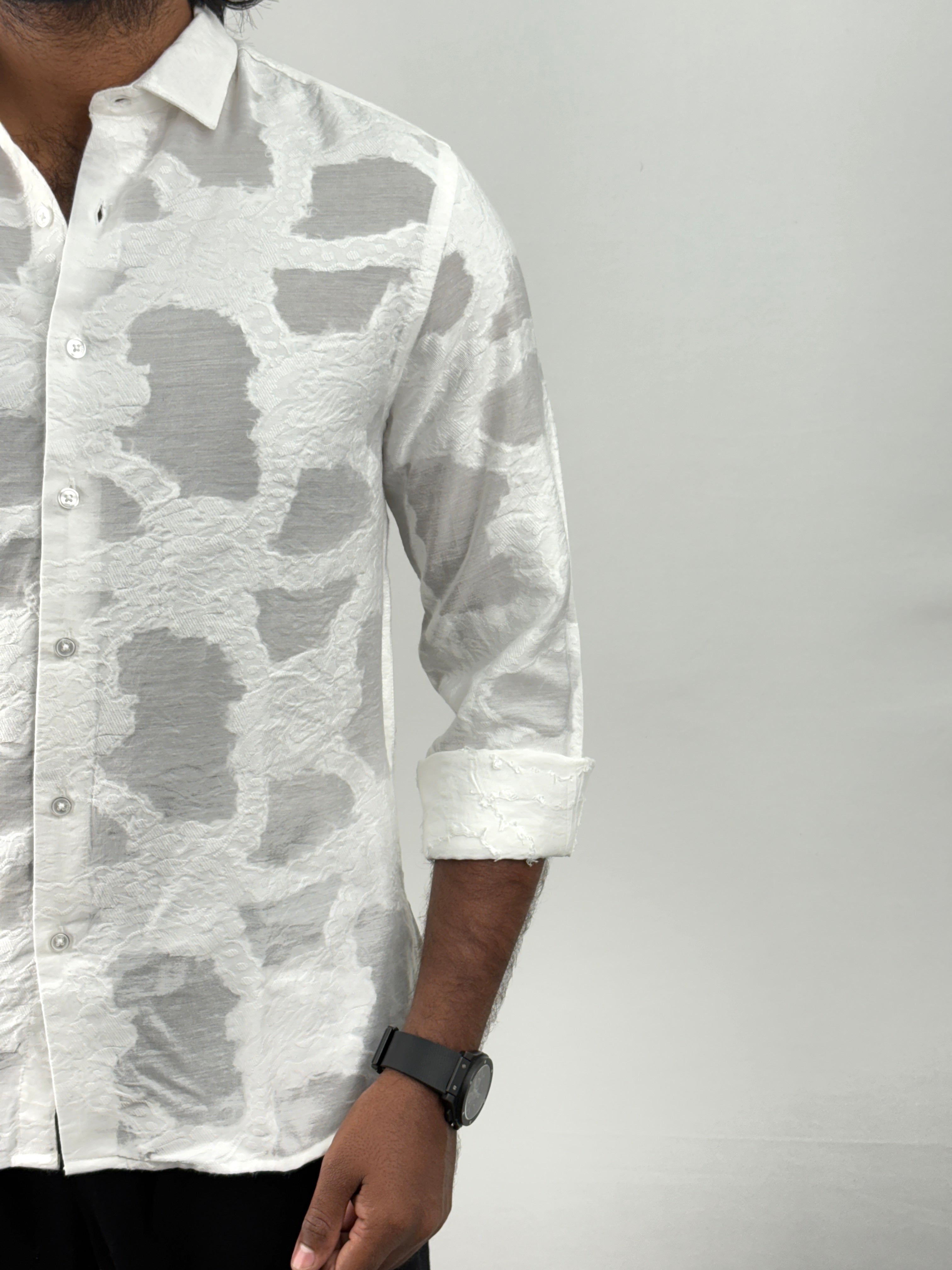 White Self Design Shirt